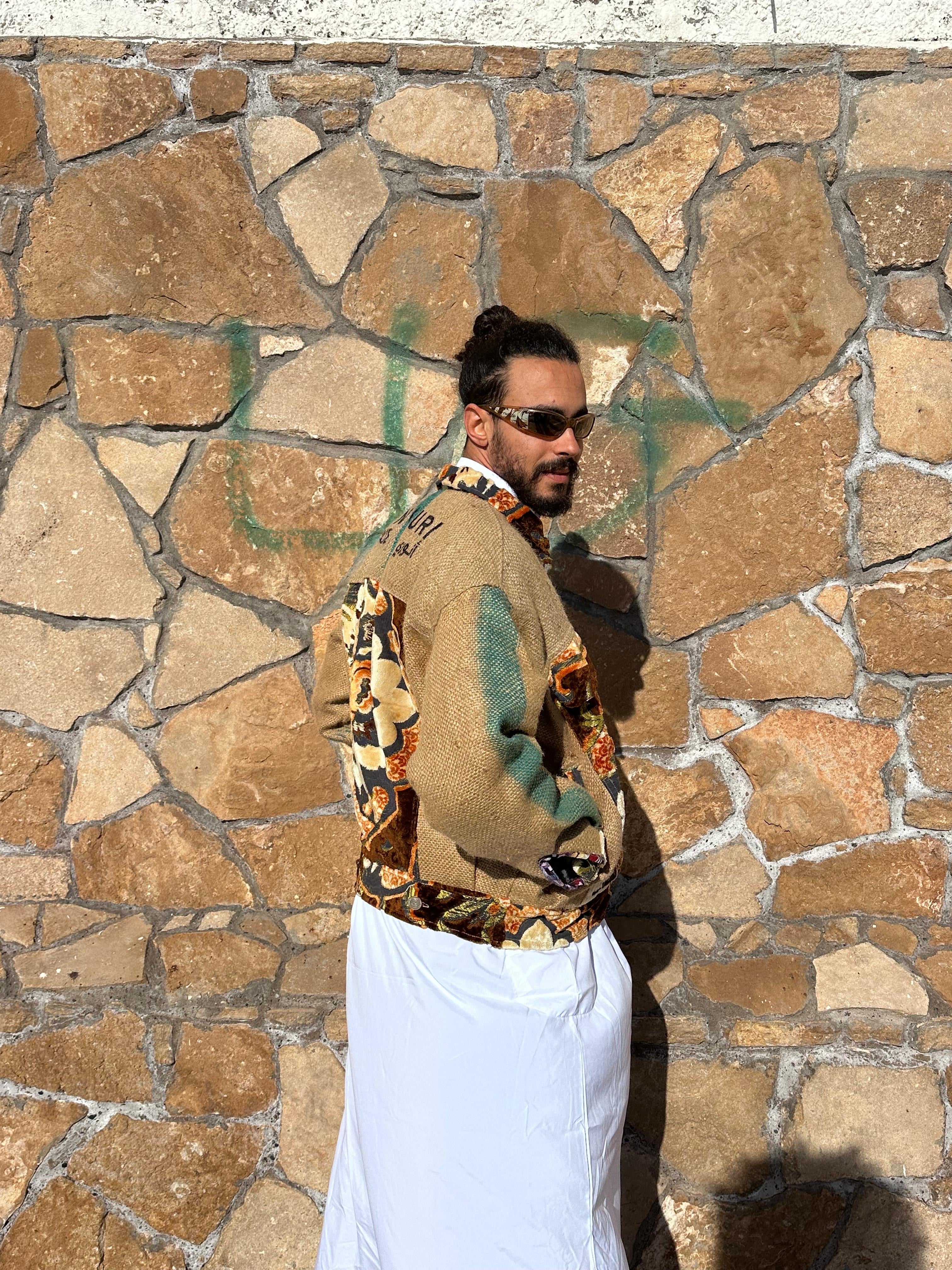 Moroccan hand made brown burlap Jacket UNISEX