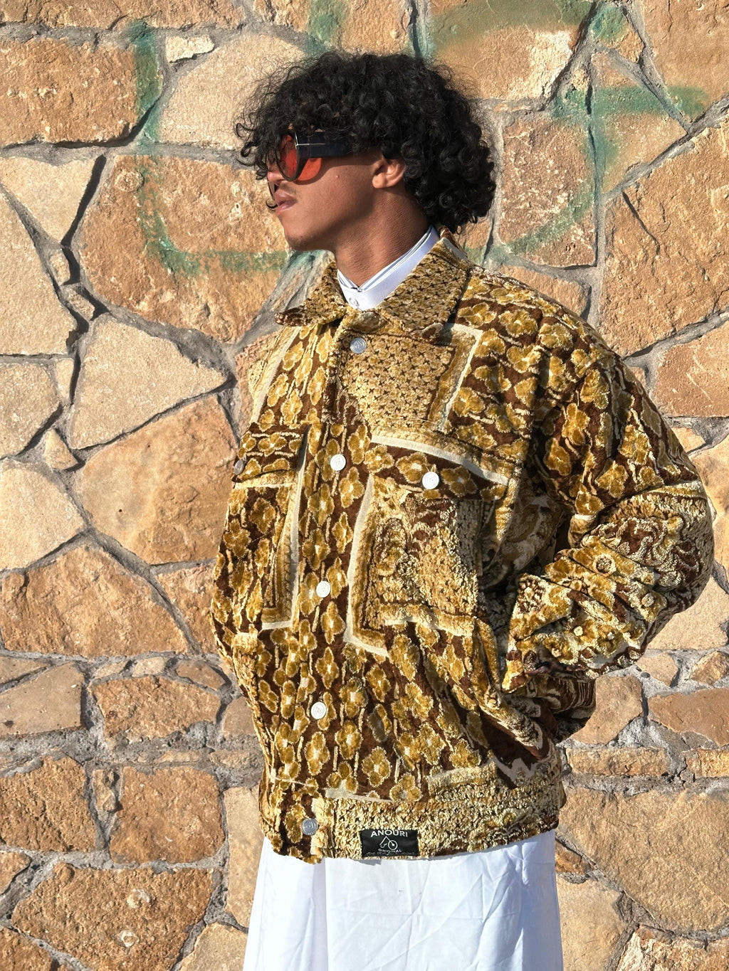 Moroccan hand made with unique brown and yellow color,  carpet Jacket UNISEX