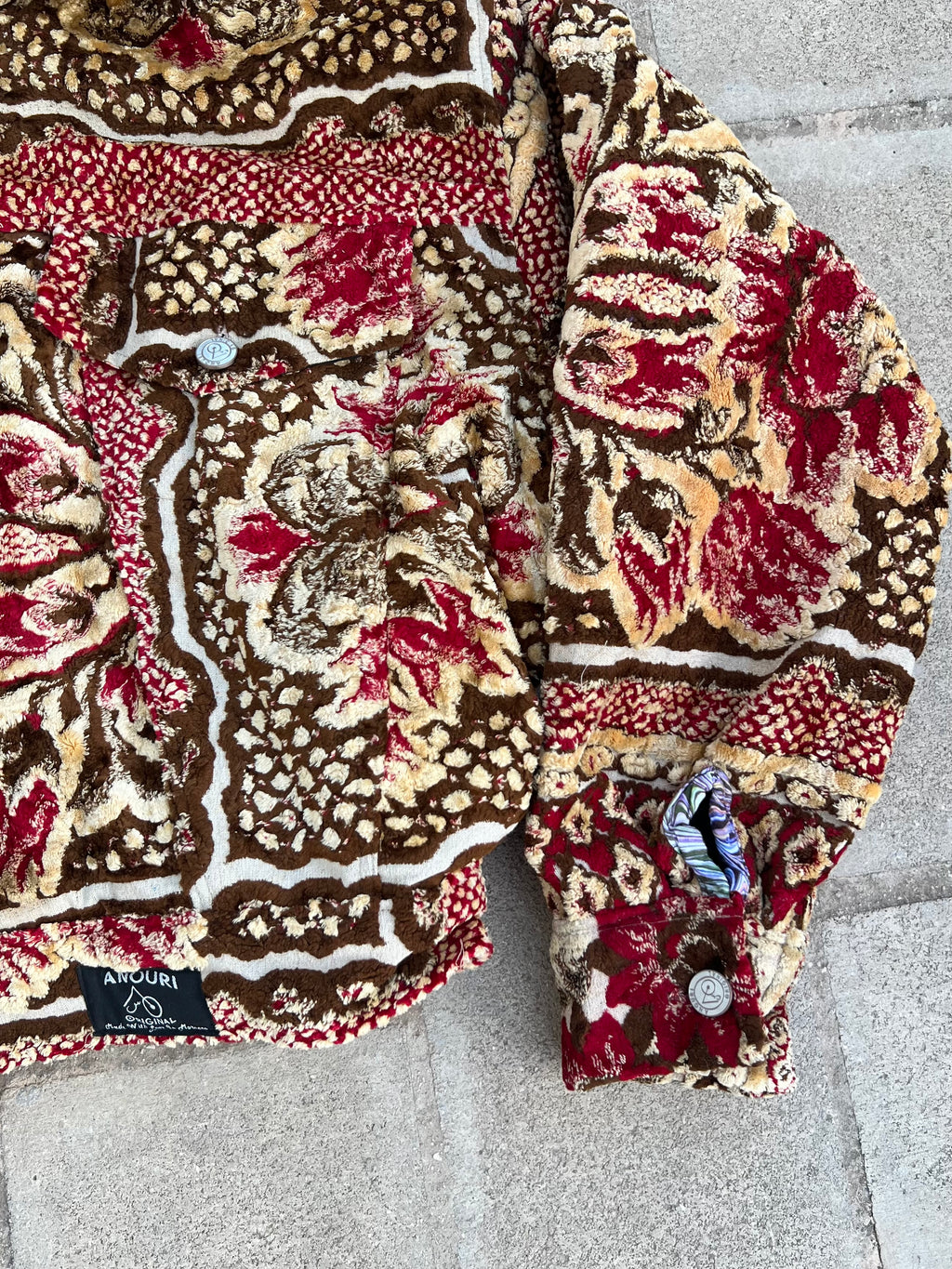Moroccan hand made with unique red and yellow color,  carpet Jacket UNISEX