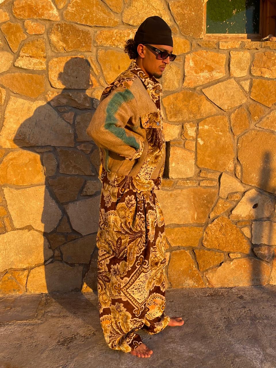 Moroccan hand made unique burlap and brown Carpet and burlap set UNISEX