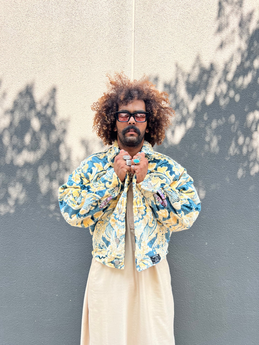 Moroccan hand made with unique yellow and blue color,  carpet Jacket UNISEX