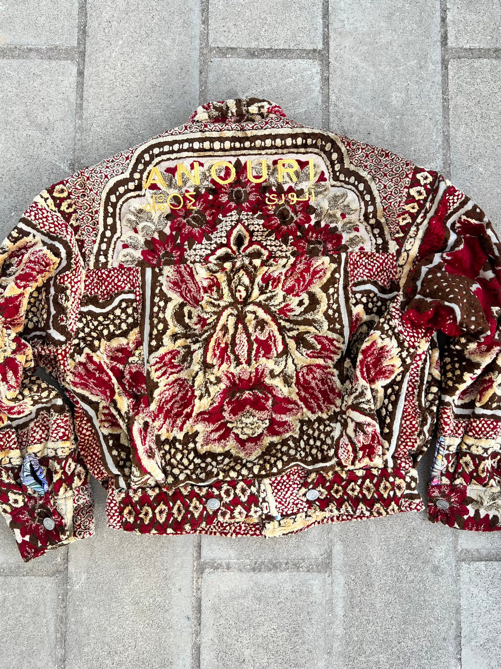 Moroccan hand made with unique red and yellow color,  carpet Jacket UNISEX