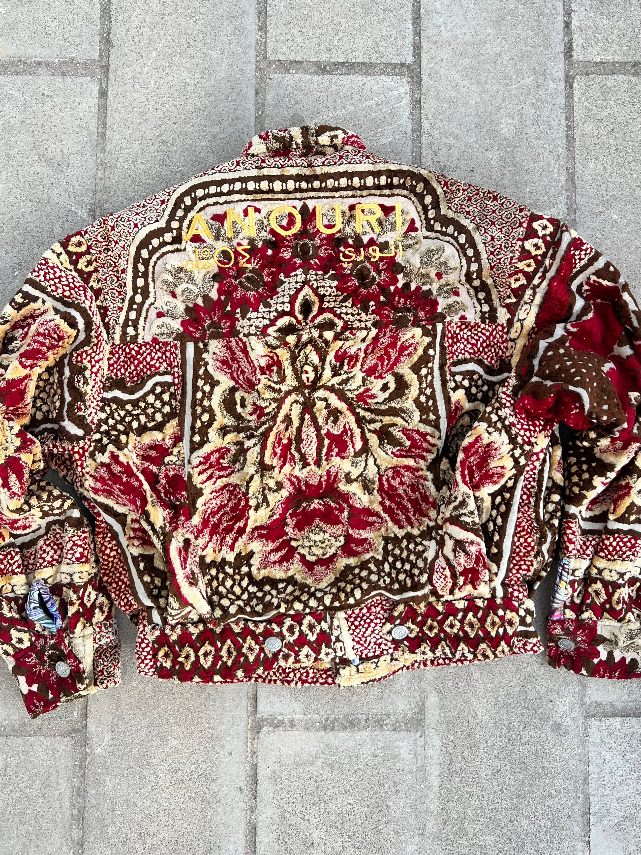 Moroccan hand made with unique red and yellow color,  carpet Jacket UNISEX