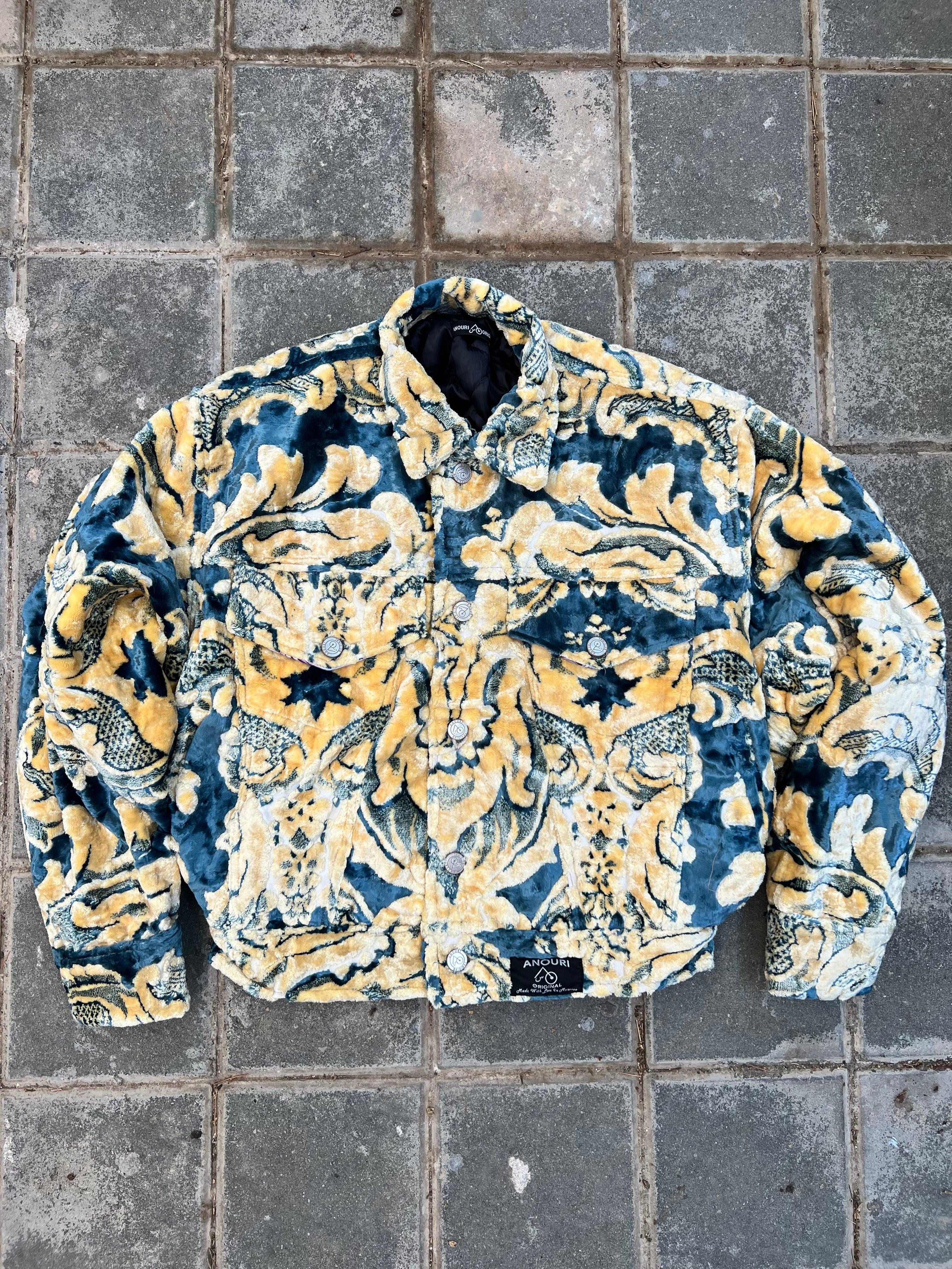 Moroccan hand made with unique yellow and blue color,  carpet Jacket UNISEX