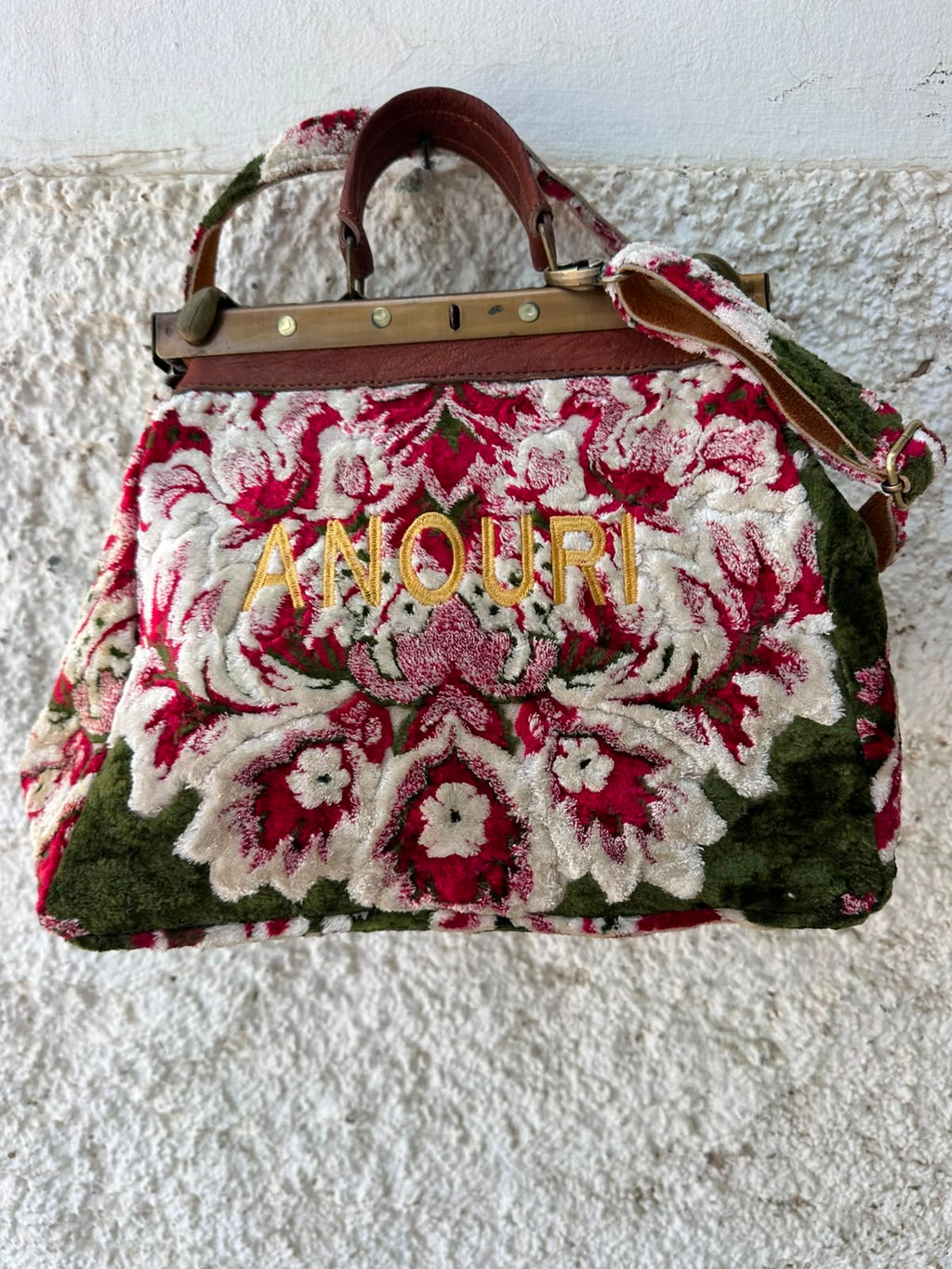 Anouri Original Emerald Heritage Frame green & red  colour Carpet Bag