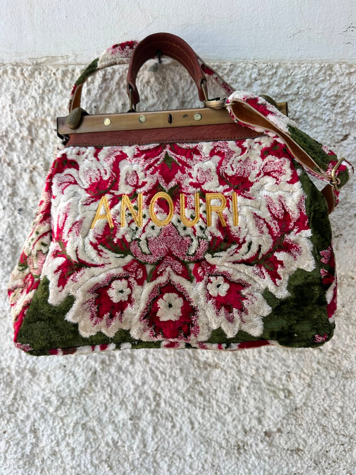 Anouri Original Emerald Heritage Frame green & red  colour Carpet Bag