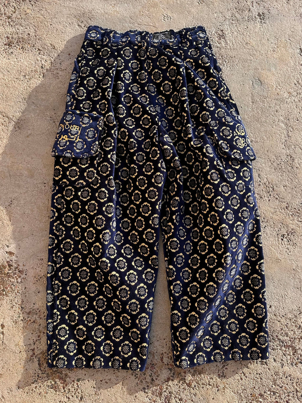 Anouris Original PANT with wide legs with two pockets  side unique dark blue print “Carpet” UNISEX