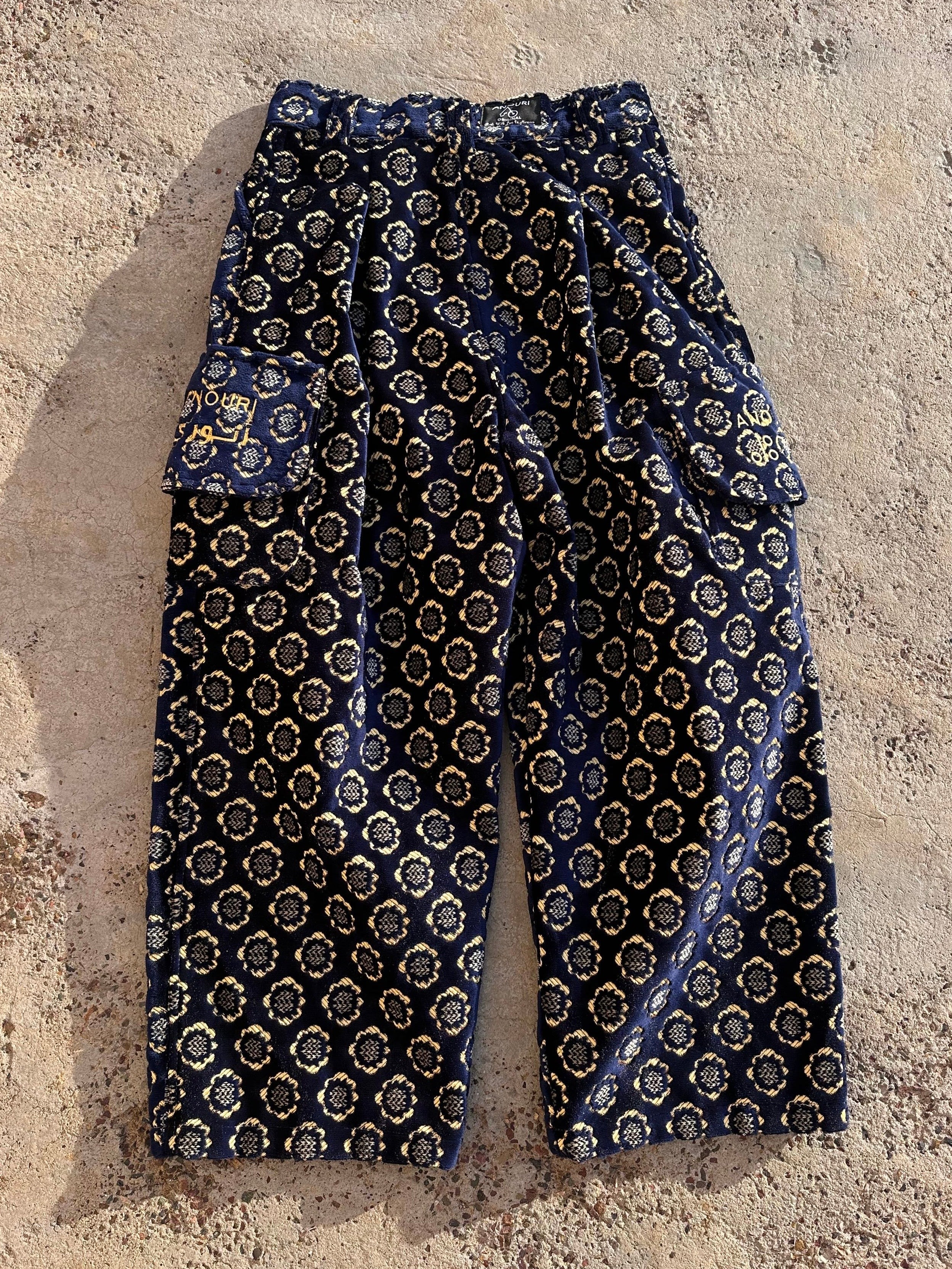 Anouris Original PANT with wide legs with two pockets  side unique dark blue print “Carpet” UNISEX