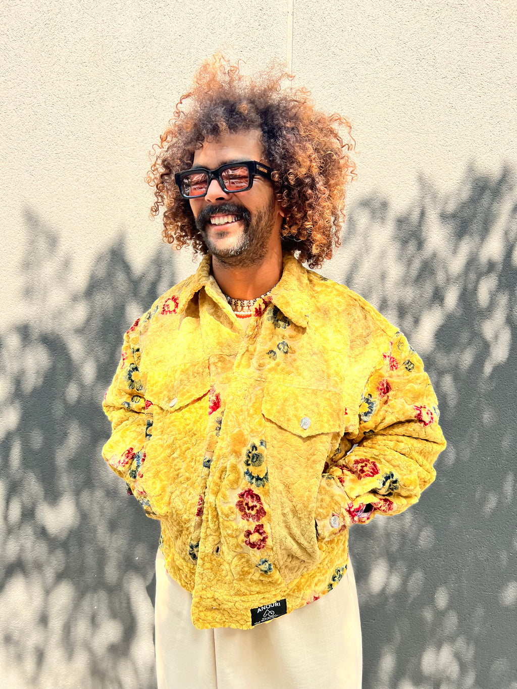 Moroccan hand made with unique flowers and yellow color,  carpet Jacket UNISEX