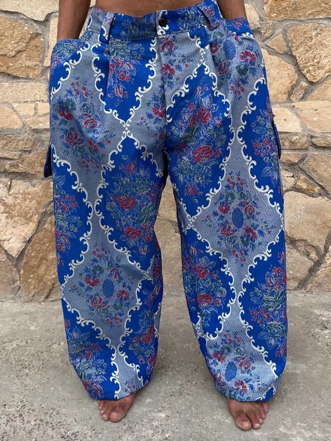 Anouris Original PANT with wide legs with two pockets  side blue print “Carpet” UNISEX