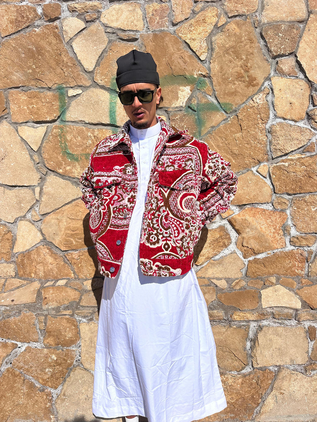 Moroccan hand made with unique red color,  carpet Jacket UNISEX