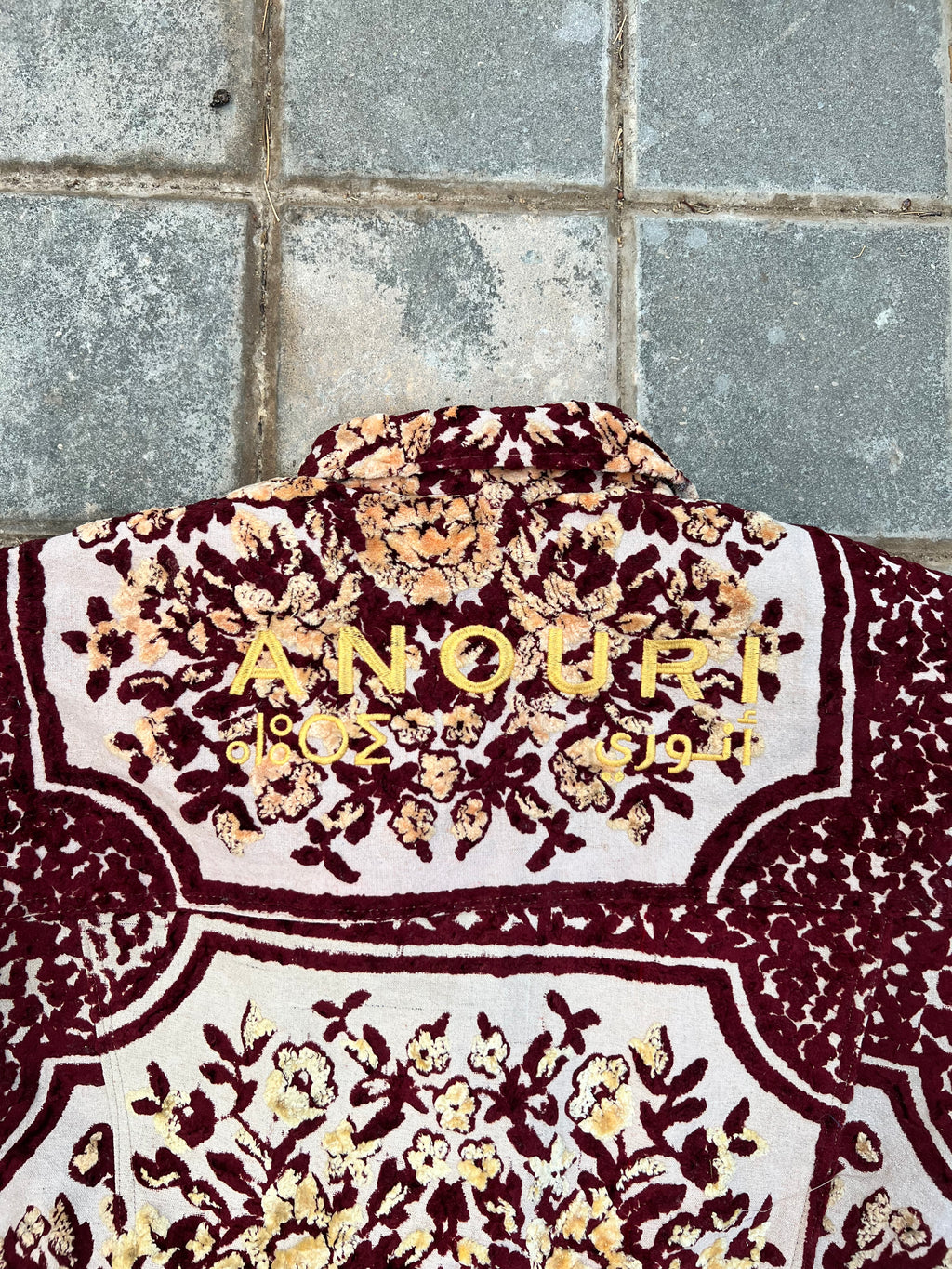 Moroccan hand made with unique red and yellow design ,  carpet Jacket UNISEX
