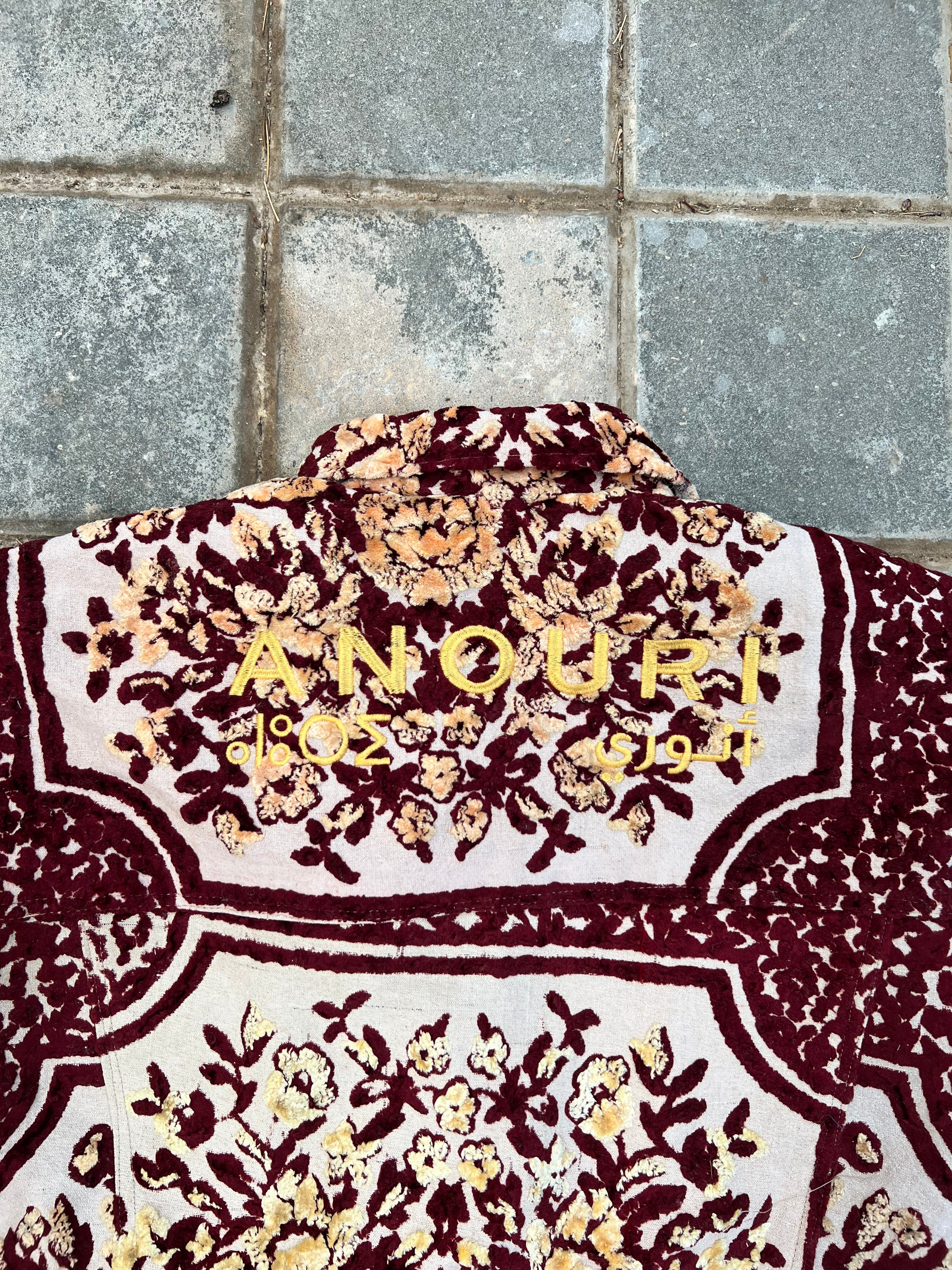 Moroccan hand made with unique red and yellow design ,  carpet Jacket UNISEX
