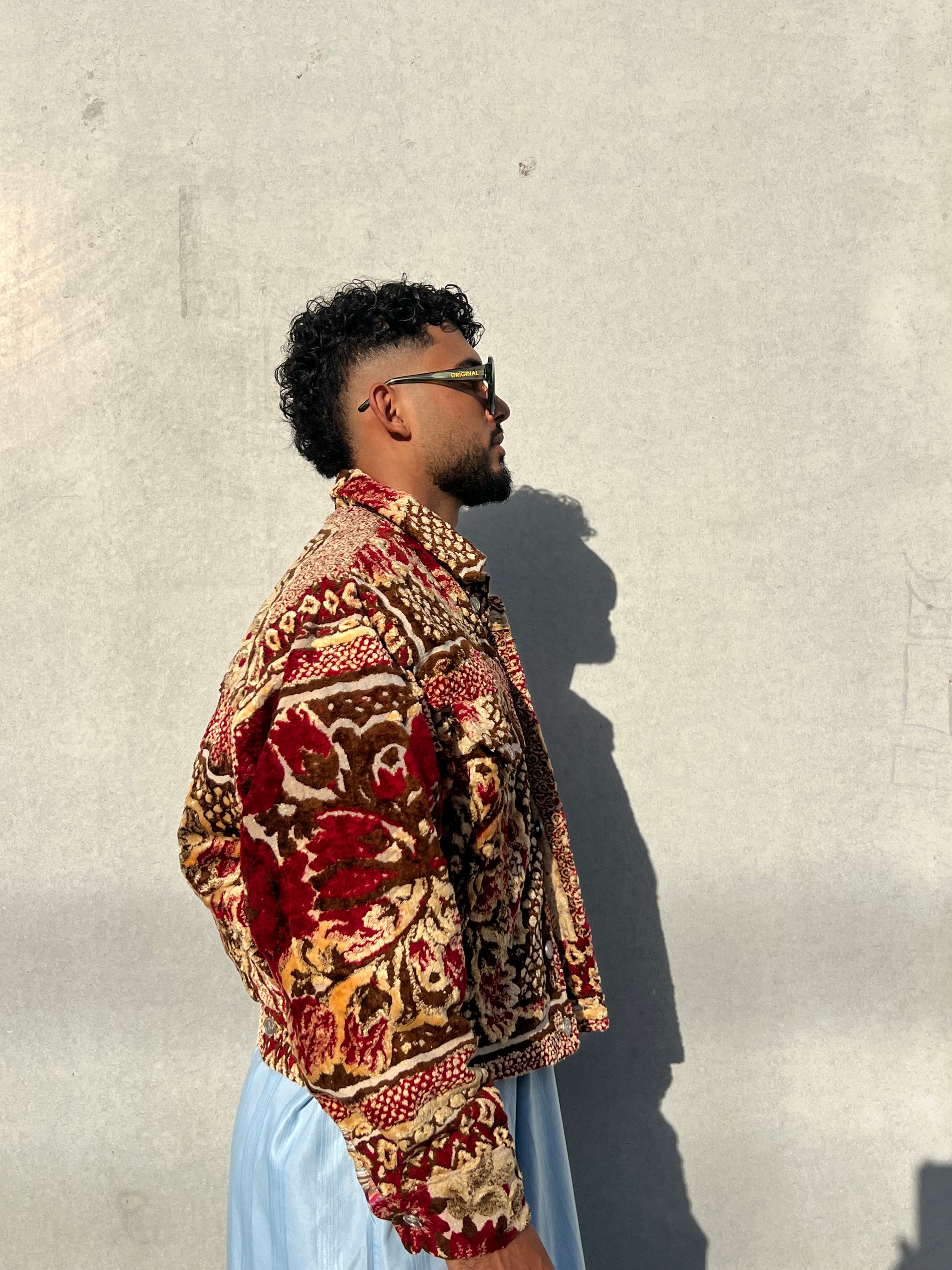 Moroccan hand made with unique red and yellow color,  carpet Jacket UNISEX