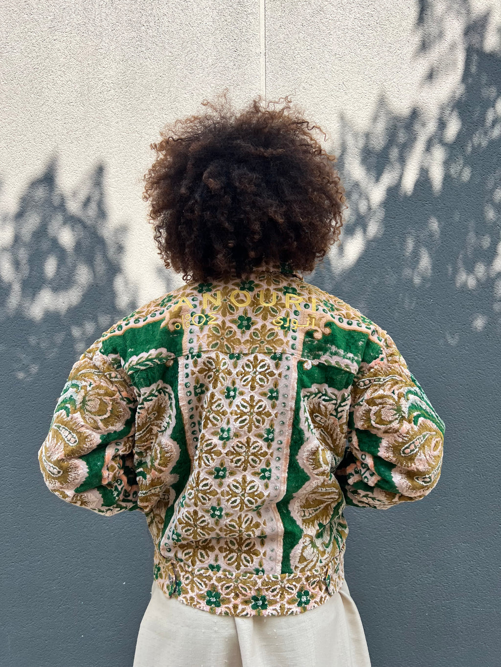 Moroccan hand made with unique green and yellow color,  carpet Jacket UNISEX