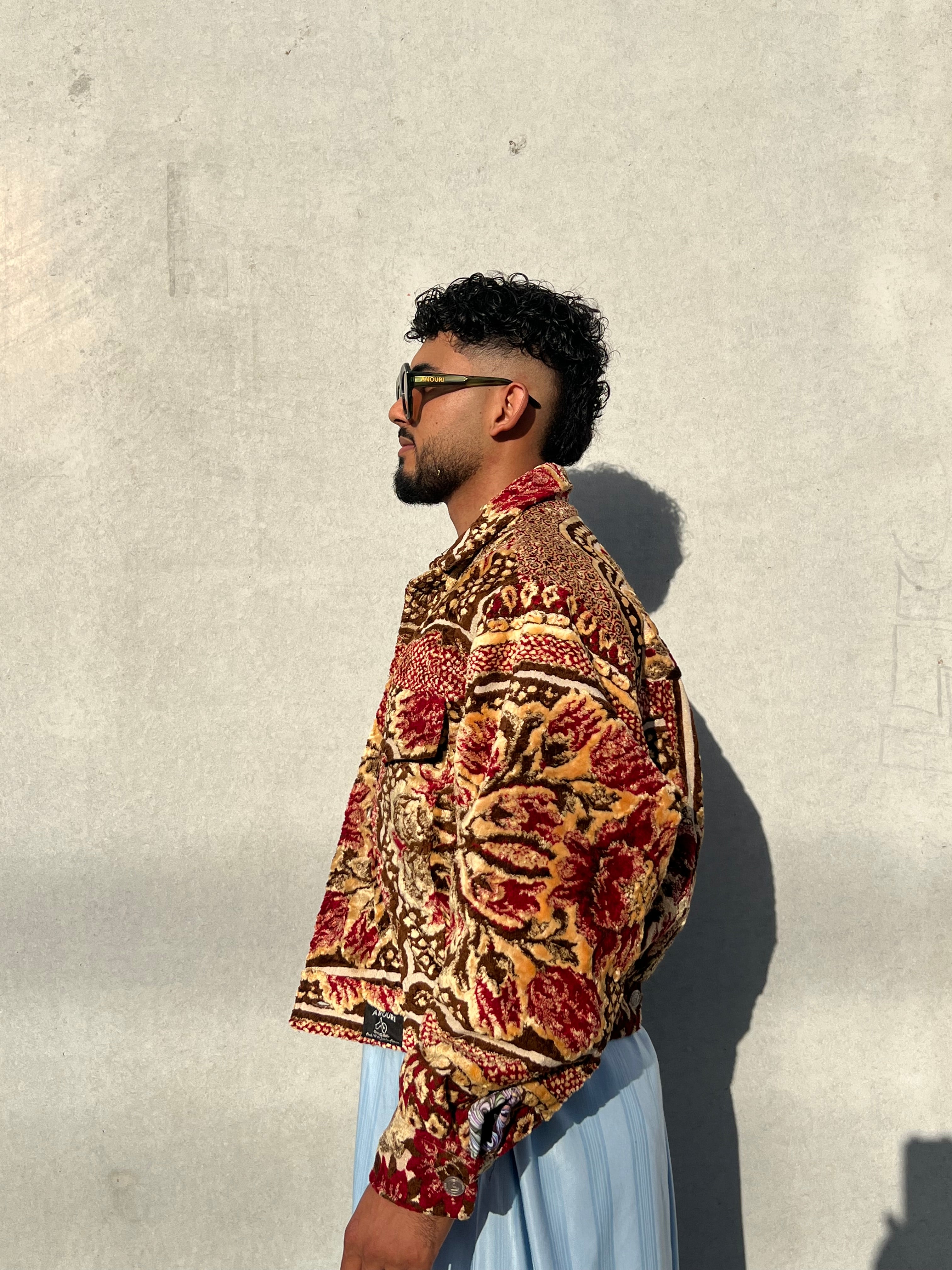 Moroccan hand made with unique red and yellow color,  carpet Jacket UNISEX