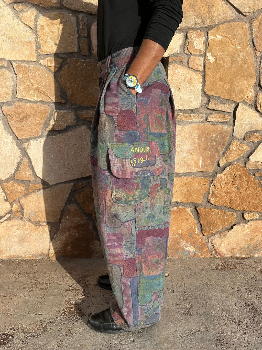 Anouris Original PANT with wide legs with two pockets  side unique light colorful print “Carpet” UNISEX