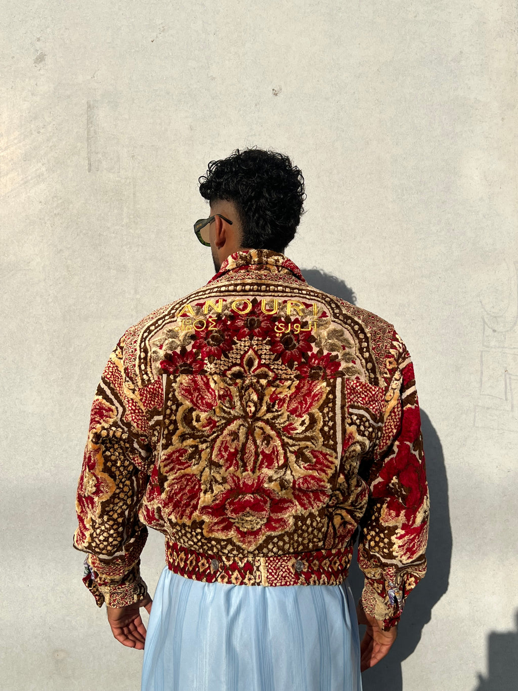 Moroccan hand made with unique red and yellow color,  carpet Jacket UNISEX