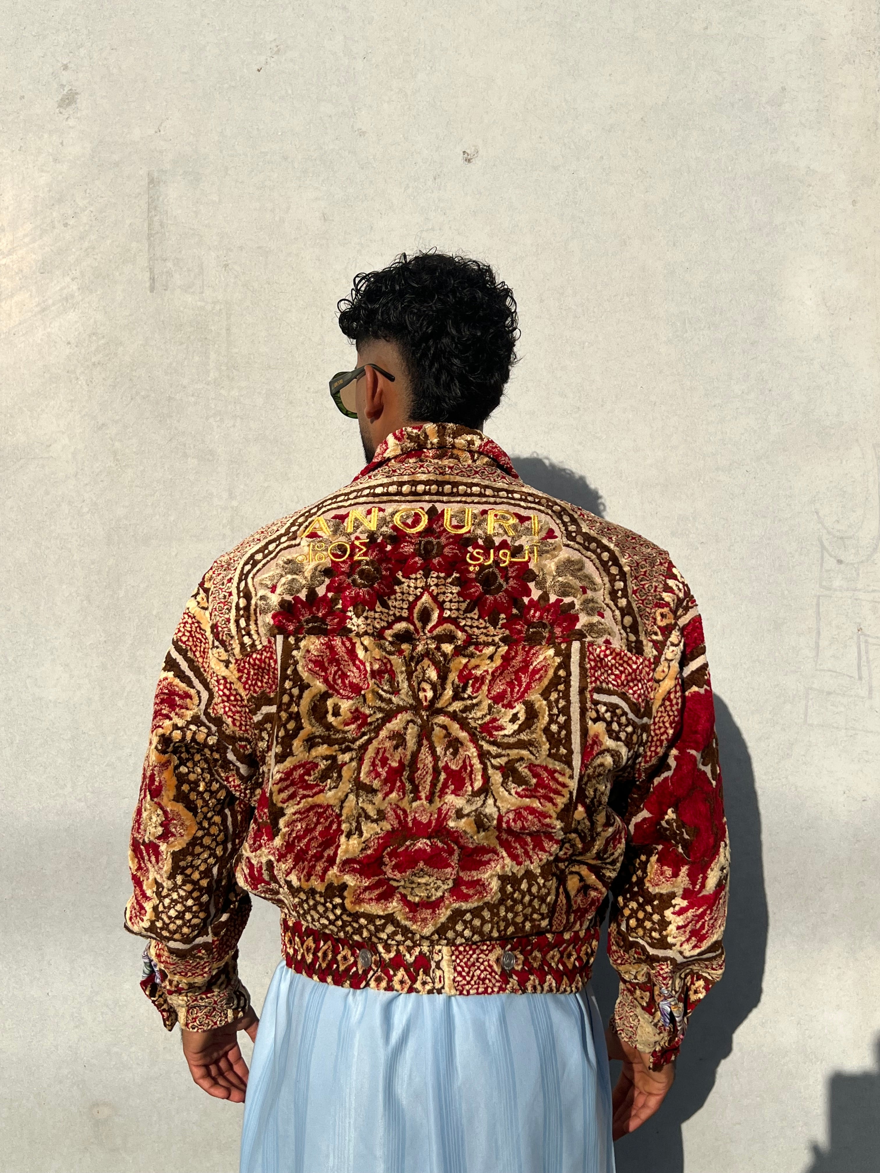 Moroccan hand made with unique red and yellow color,  carpet Jacket UNISEX