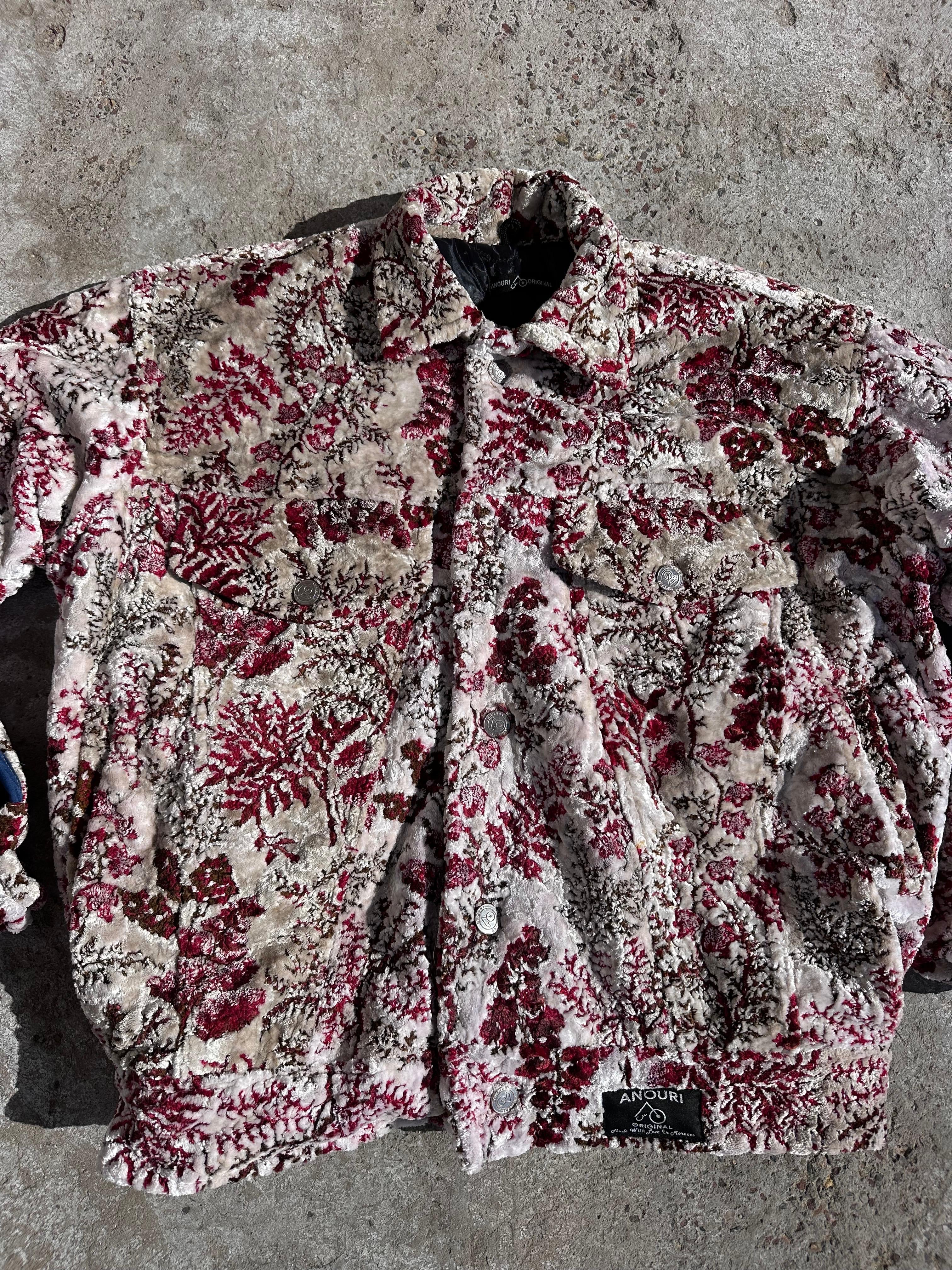 Moroccan hand made with unique white and red color,  carpet Jacket UNISEX