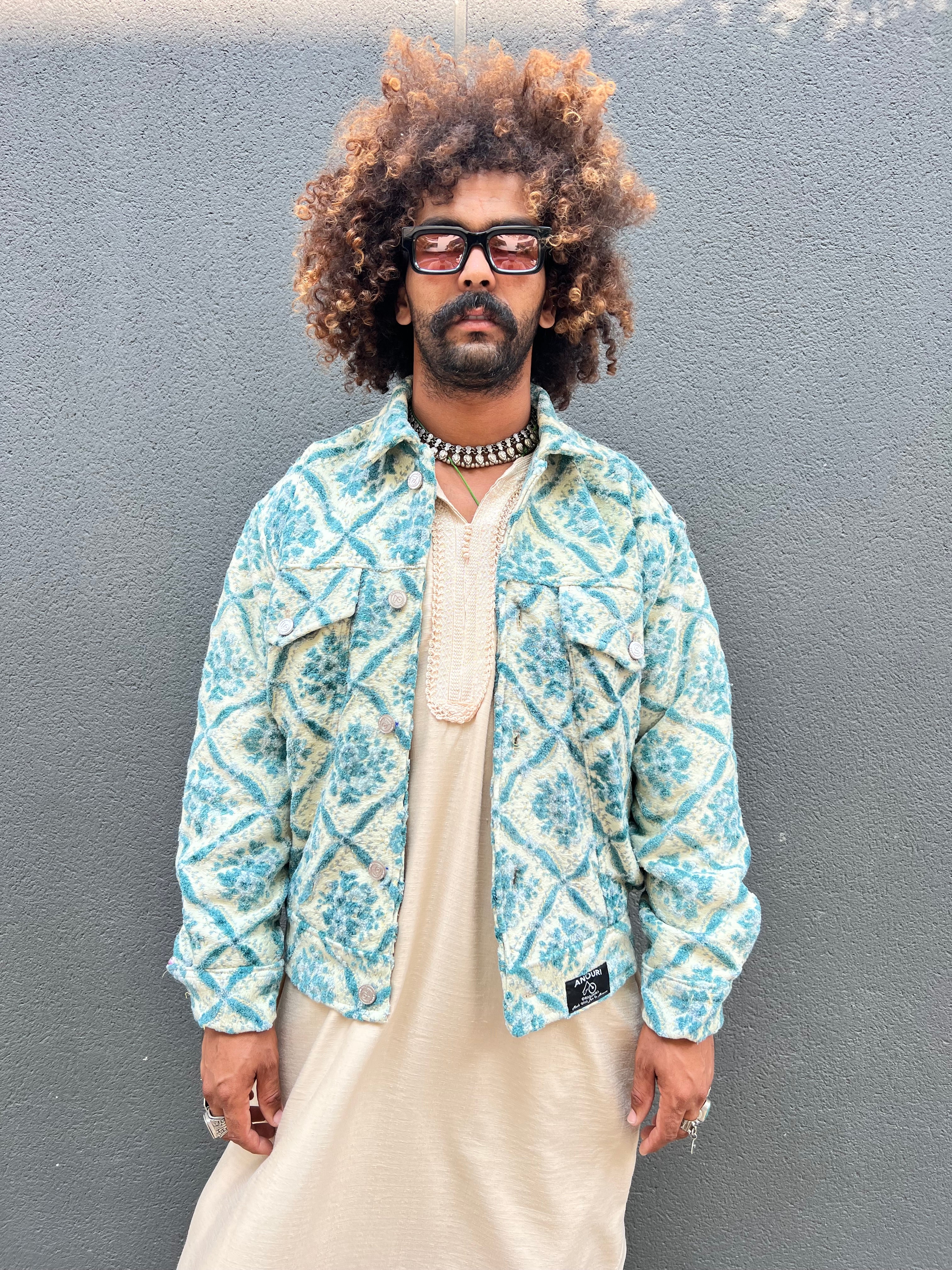 Moroccan hand made with unique light blue color,  carpet Jacket UNISEX