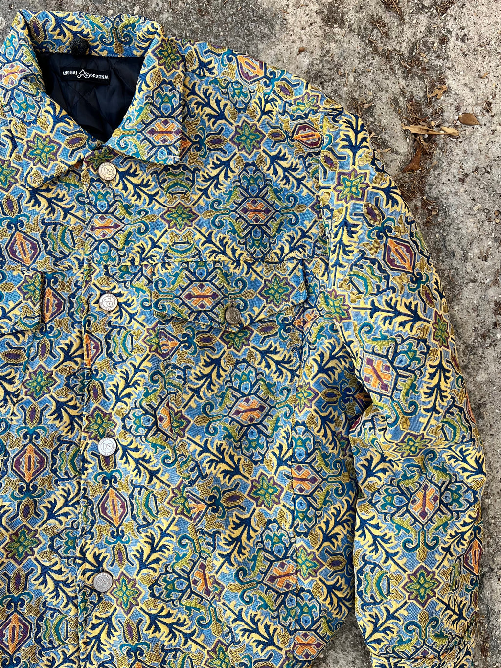 Moroccan hand made with unique colorful blue yellow color ,  carpet Jacket UNISEX
