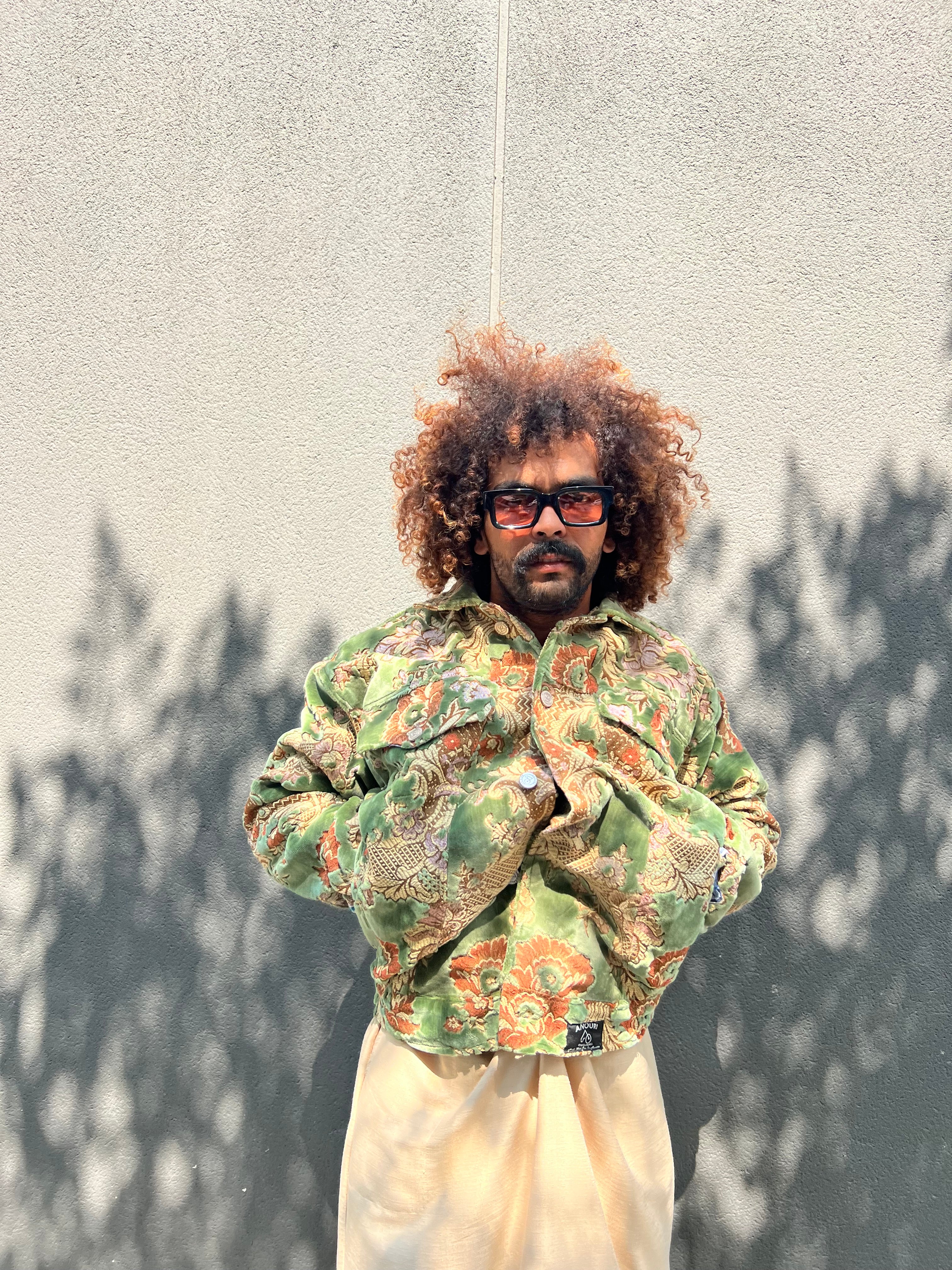 Moroccan hand made with unique design green color ,  carpet Jacket UNISEX