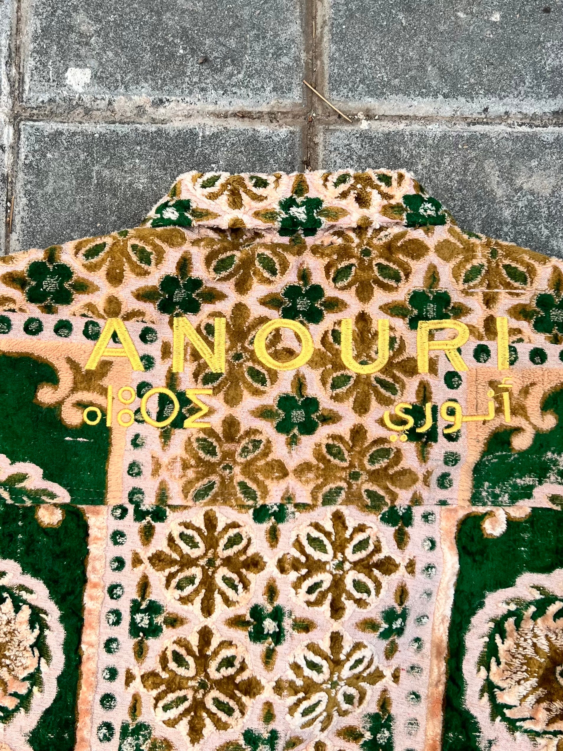 Moroccan hand made with unique green and yellow color,  carpet Jacket UNISEX