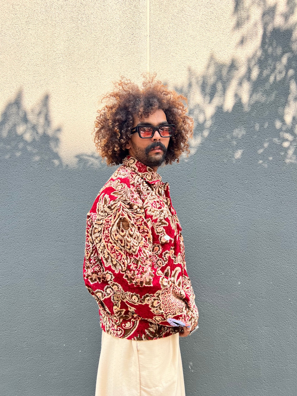 Moroccan hand made with unique brown and red color,  carpet Jacket UNISEX