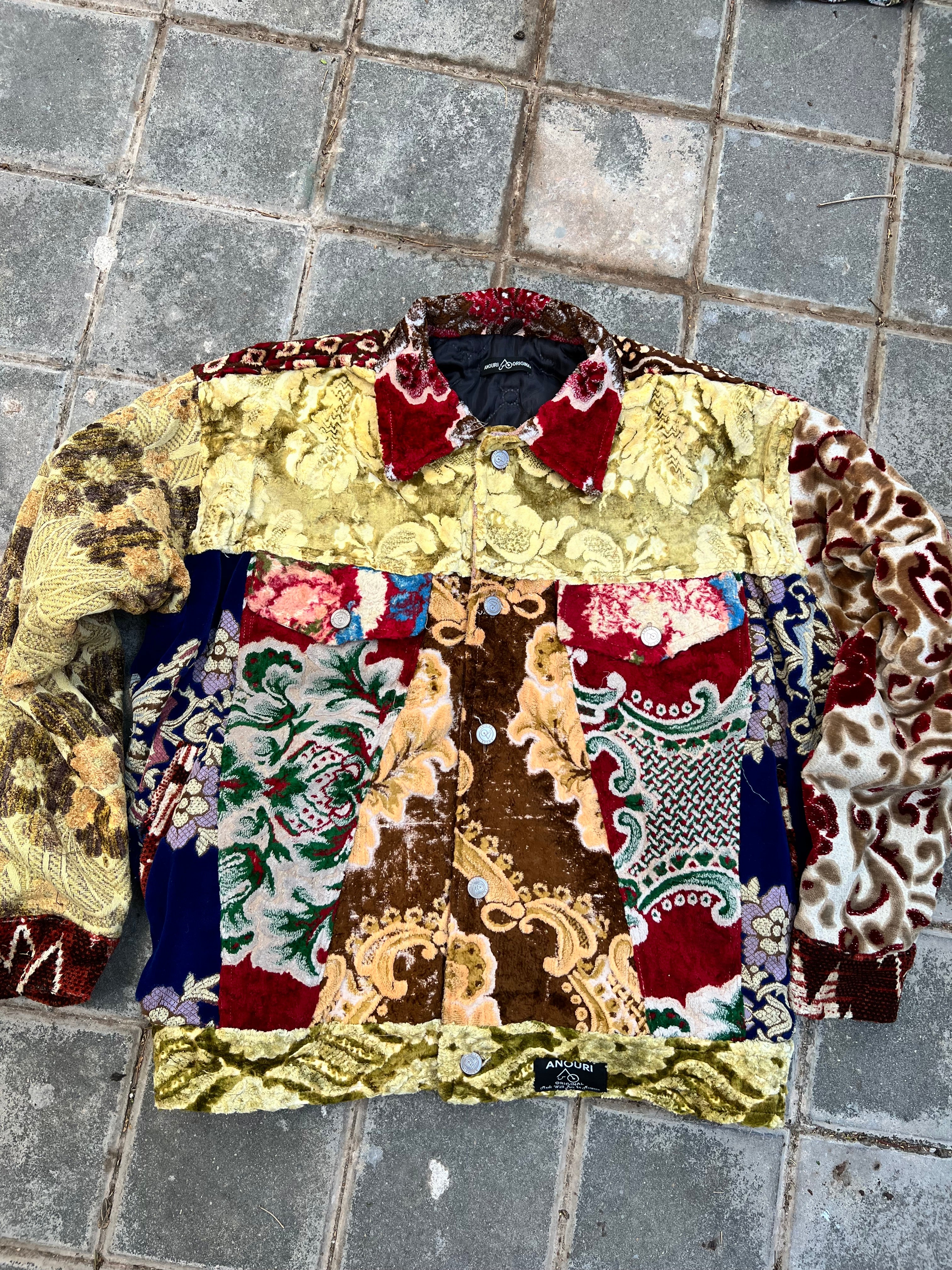 Moroccan hand made with unique patshwork design ,  carpet Jacket UNISEX