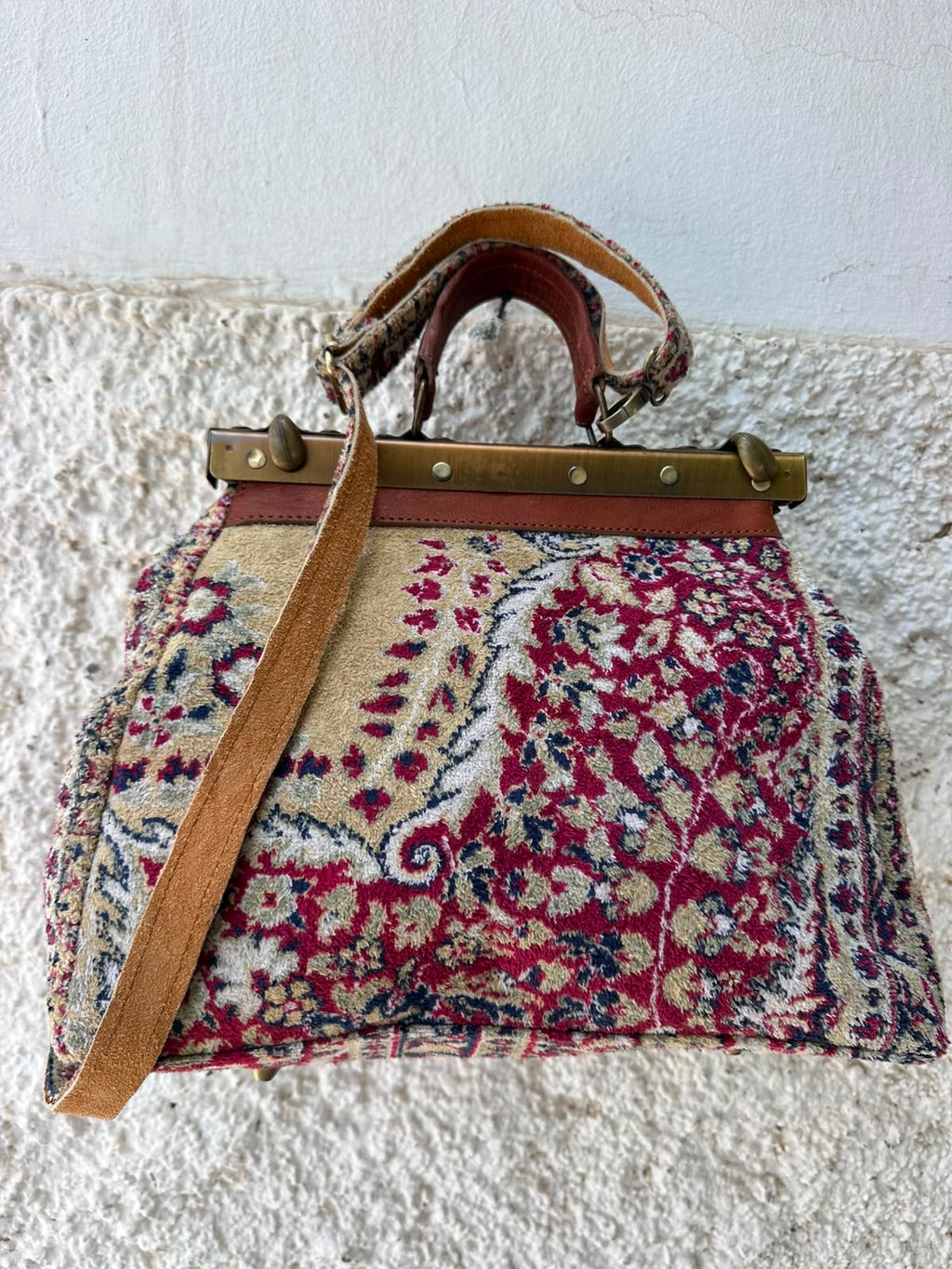 Anouri Original Emerald Heritage Frame mixed colour Carpet Bag