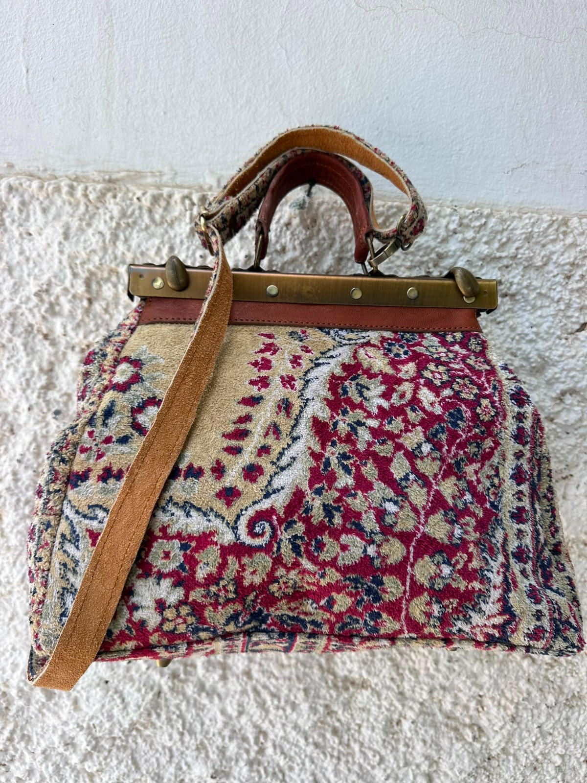 Anouri Original Emerald Heritage Frame mixed colour Carpet Bag