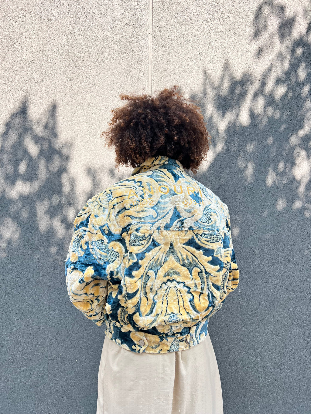 Moroccan hand made with unique yellow and blue color,  carpet Jacket UNISEX