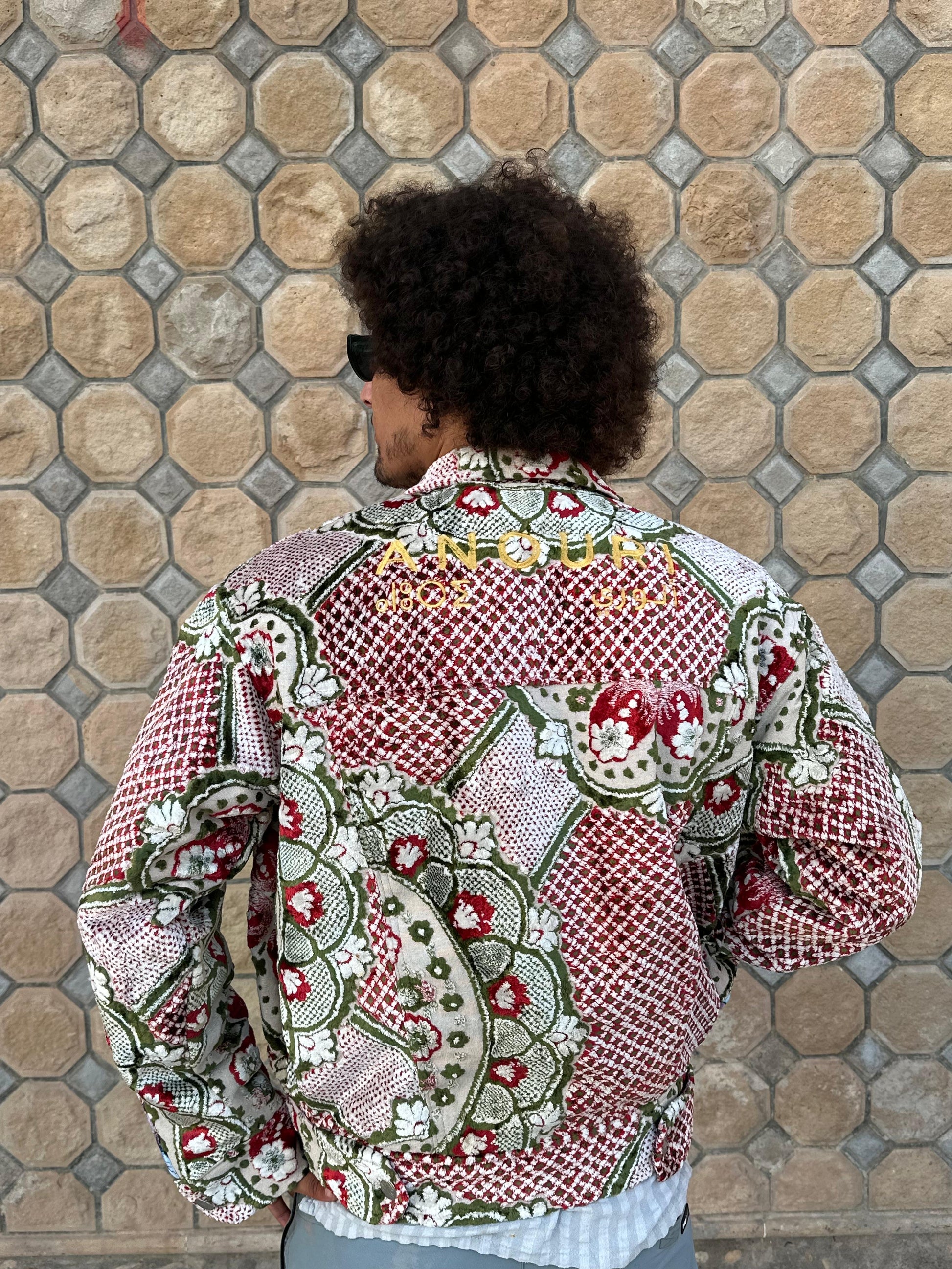 Moroccan hand made with unique Red&green  design carpet Jacket UNISEX