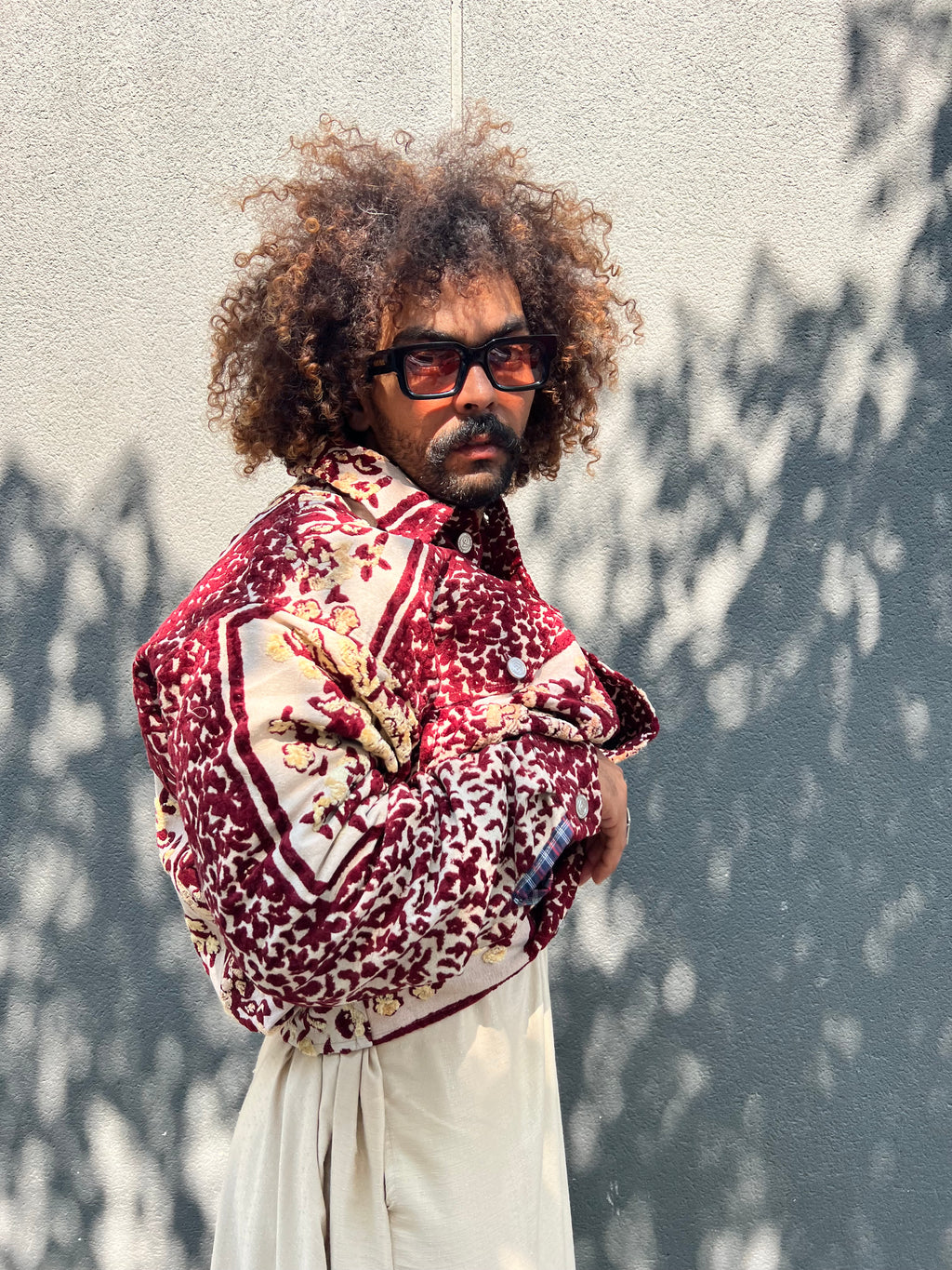 Moroccan hand made with unique red and yellow design ,  carpet Jacket UNISEX