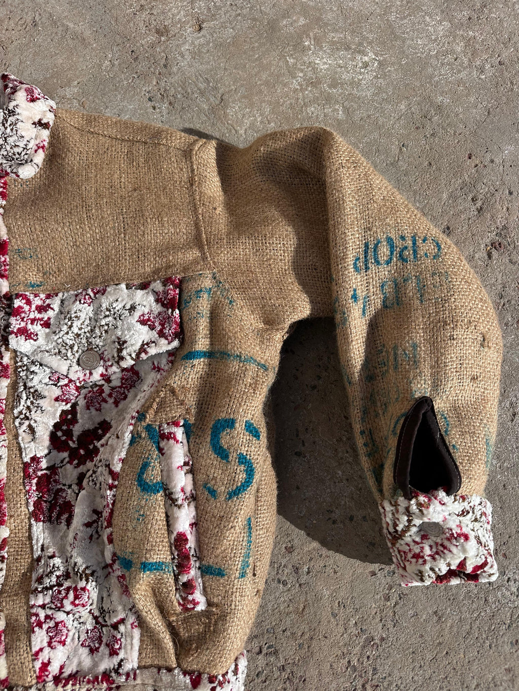 Moroccan hand made white and red burlap Jacket UNISEX