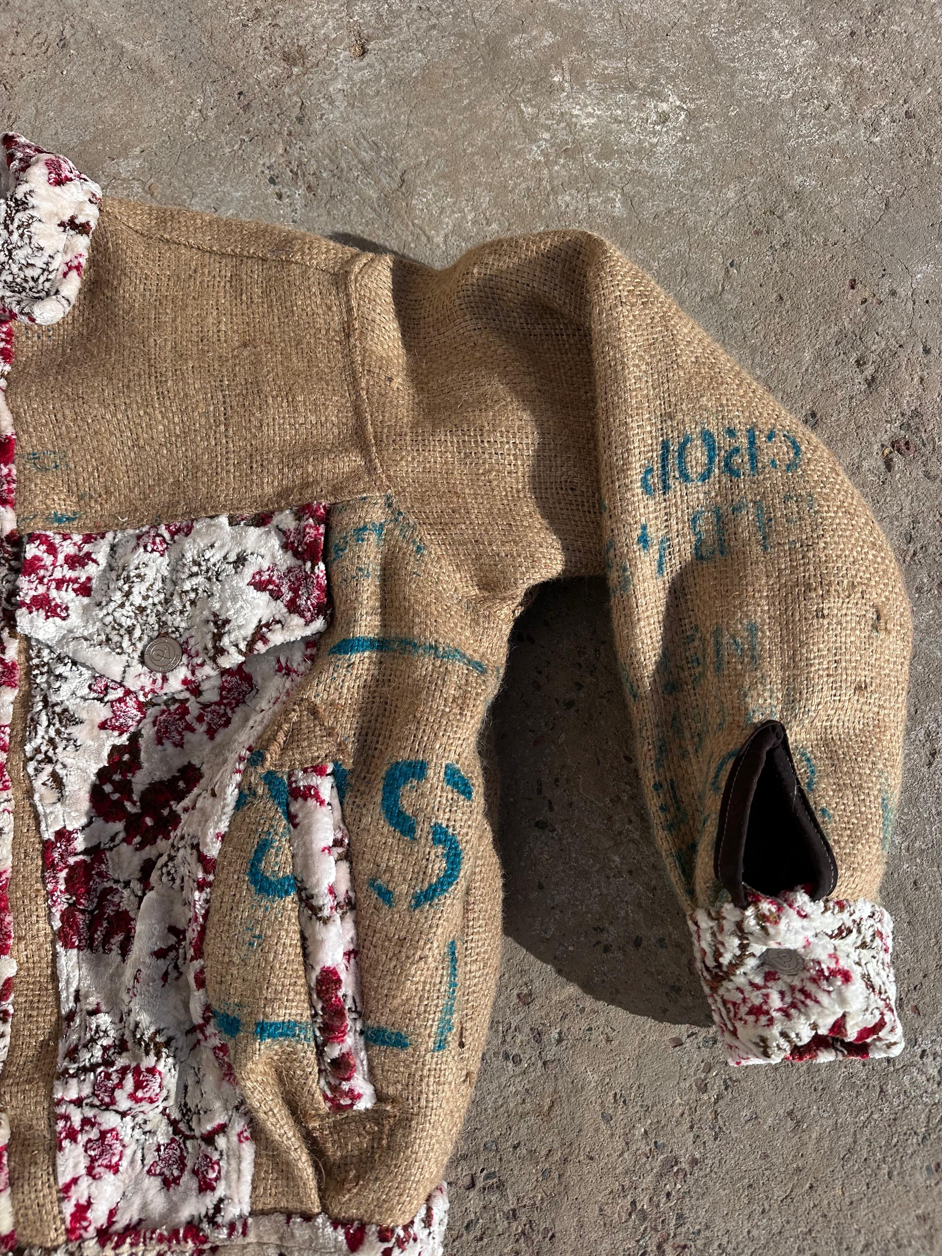 Moroccan hand made white and red burlap Jacket UNISEX