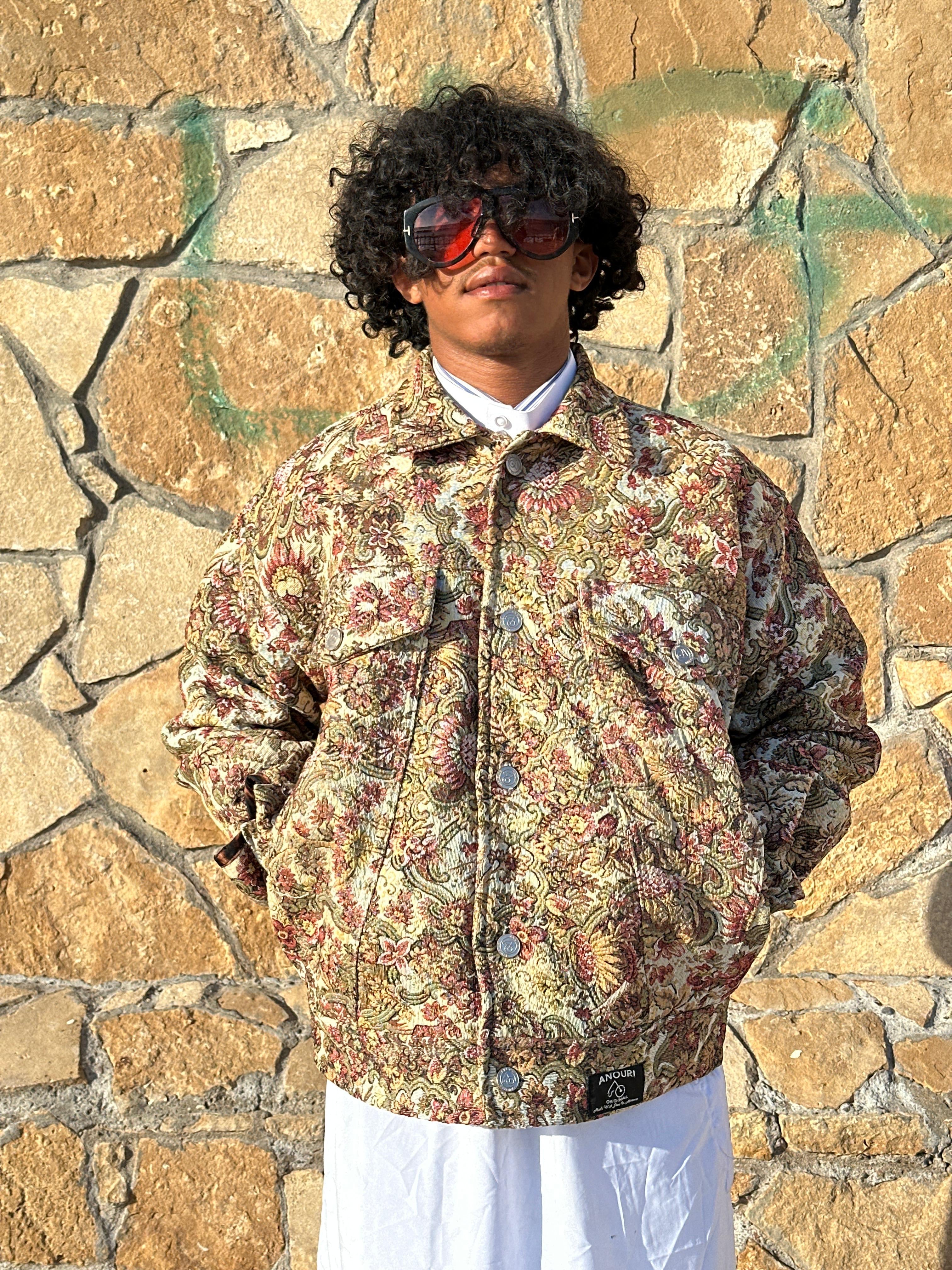 Moroccan hand made with unique flower color, carpet Jacket UNISEX
