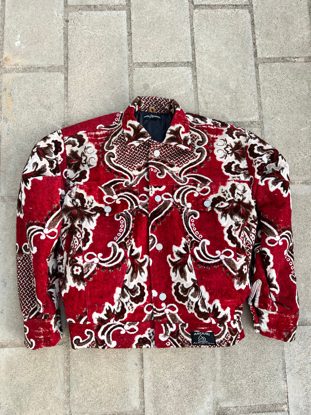 Moroccan hand made with unique red and brown color,  carpet Jacket UNISEX