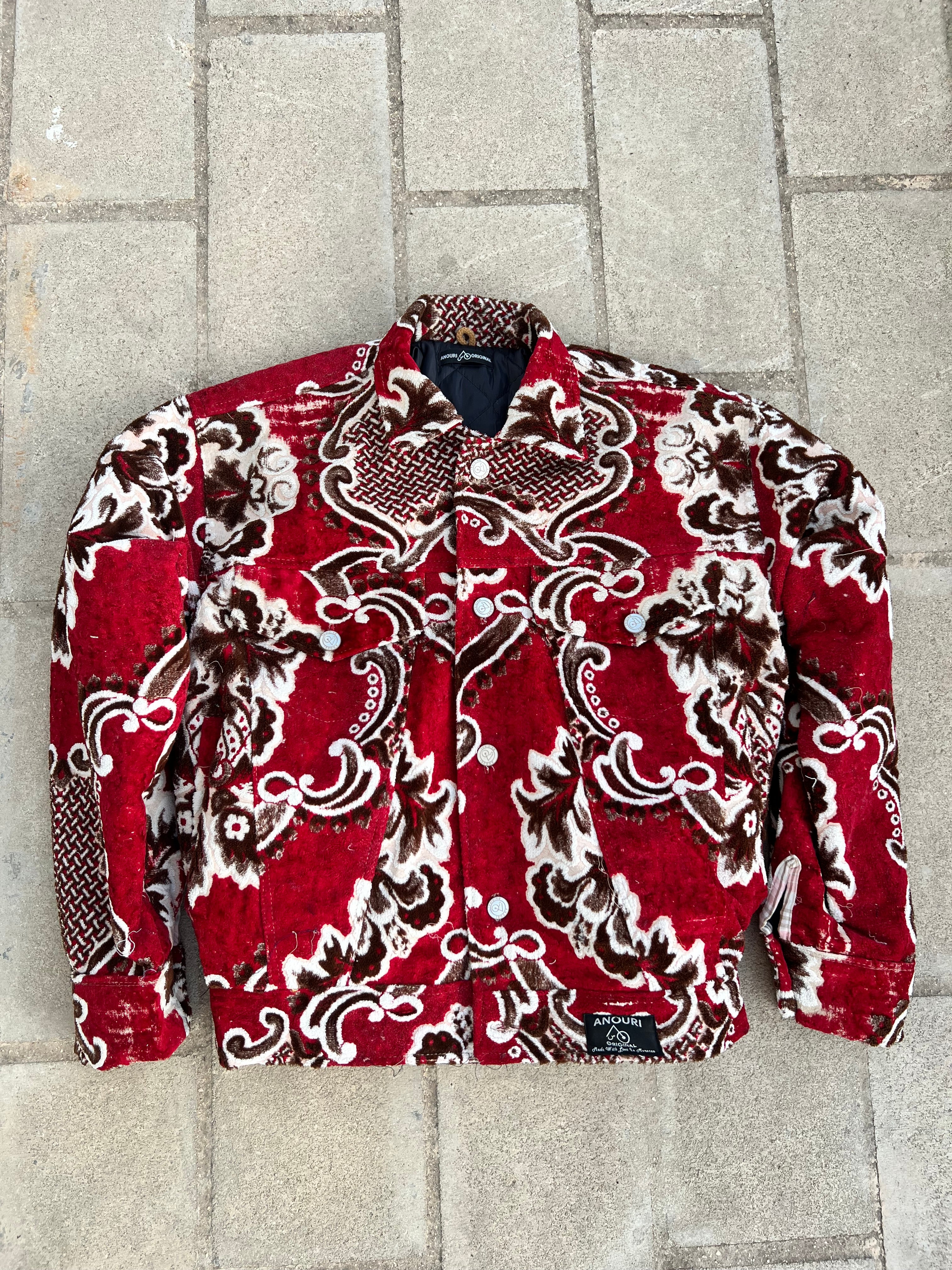 Moroccan hand made with unique red and brown color,  carpet Jacket UNISEX
