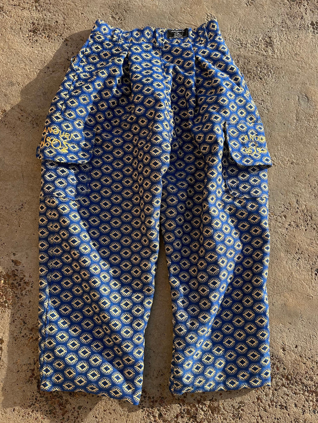 Anouris Original PANT with wide legs with two pockets  side unique light blue print “Carpet” UNISEX