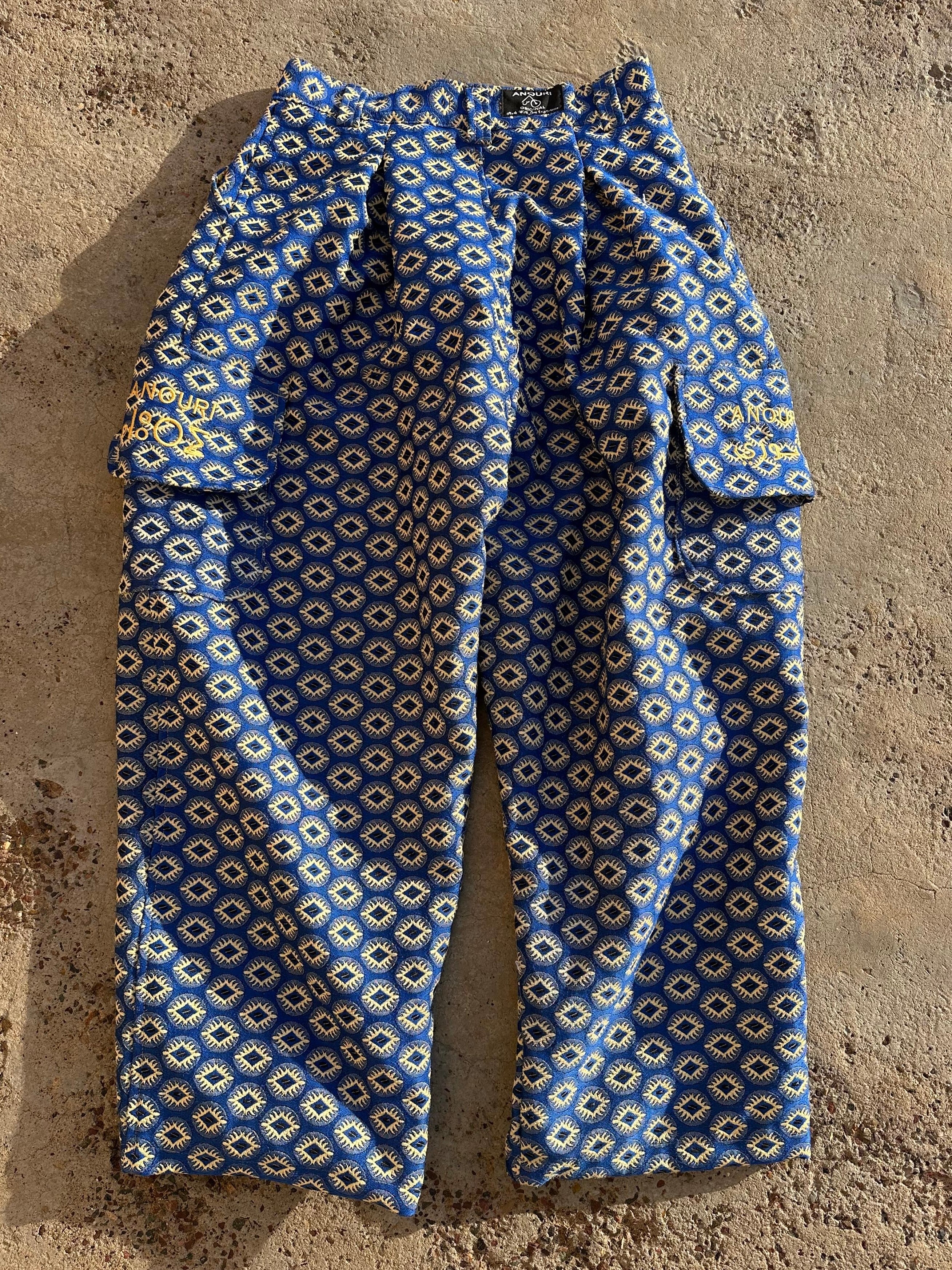 Anouris Original PANT with wide legs with two pockets  side unique light blue print “Carpet” UNISEX