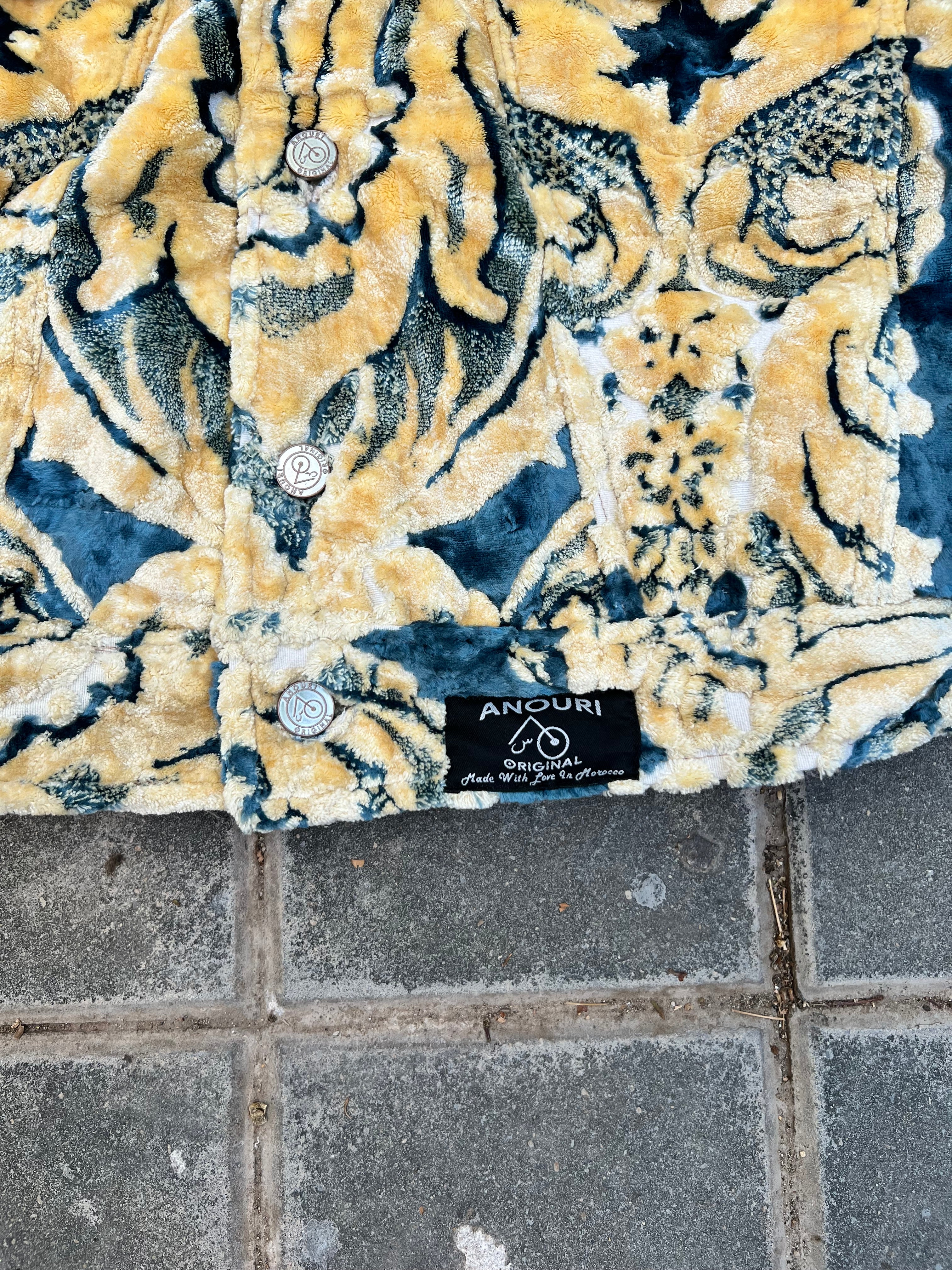 Moroccan hand made with unique yellow and blue color,  carpet Jacket UNISEX