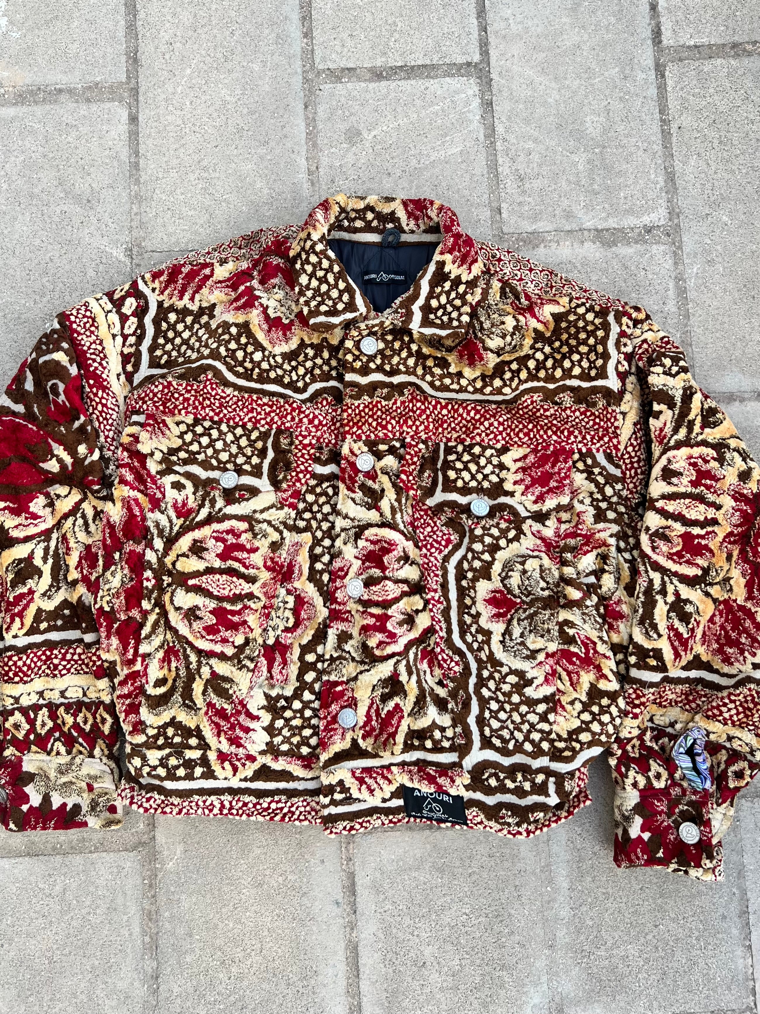 Moroccan hand made with unique red and yellow color,  carpet Jacket UNISEX
