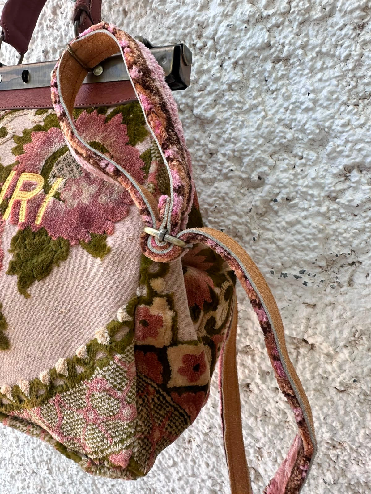Anouri Original Emerald Heritage Frame pink & green colour Carpet Bag