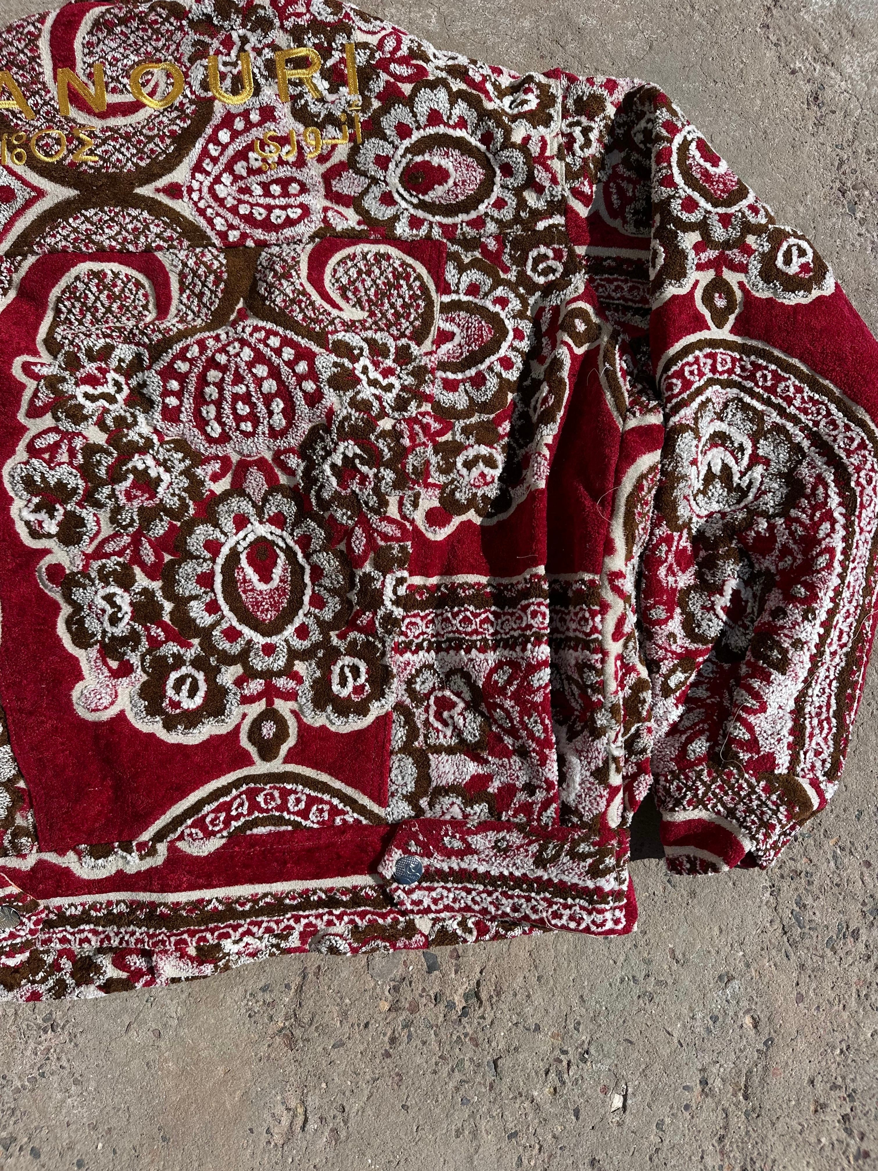 Moroccan hand made with unique red color,  carpet Jacket UNISEX