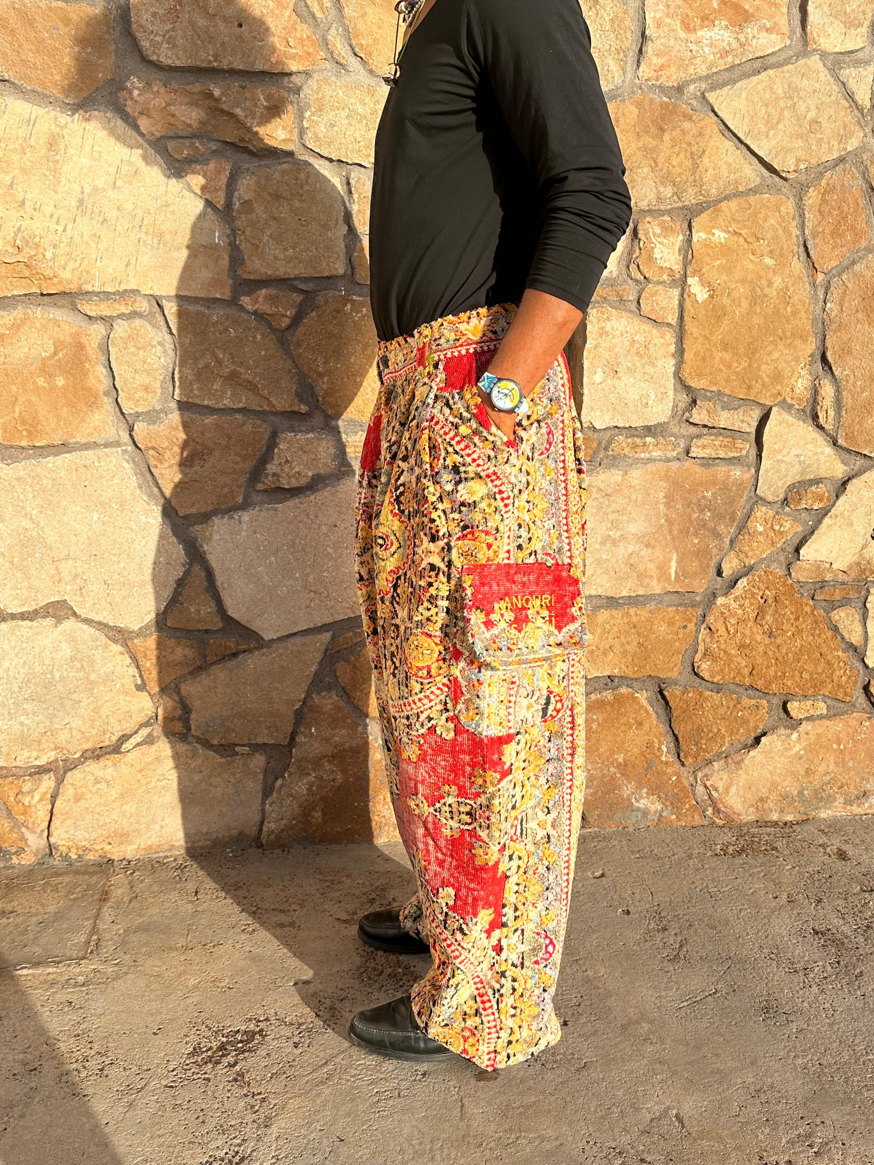 Anouris Original PANT with wide legs with two pockets  side unique red print “Carpet” UNISEX