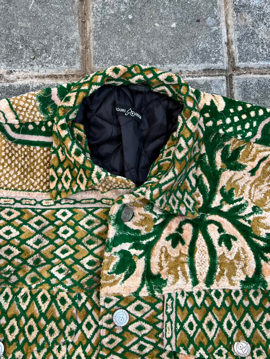 Moroccan hand made with unique green and yellow color,  carpet Jacket UNISEX