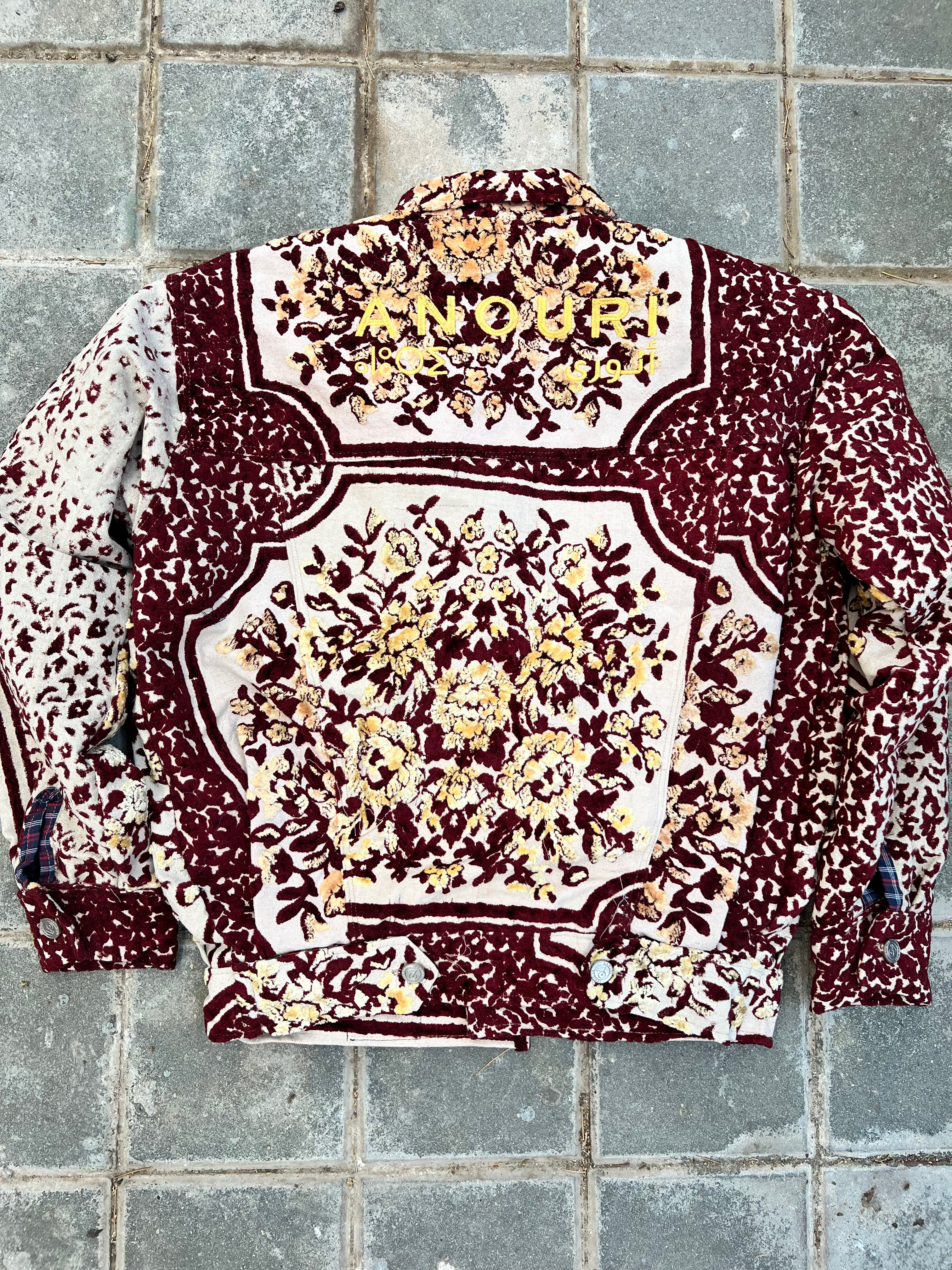 Moroccan hand made with unique red and yellow design ,  carpet Jacket UNISEX