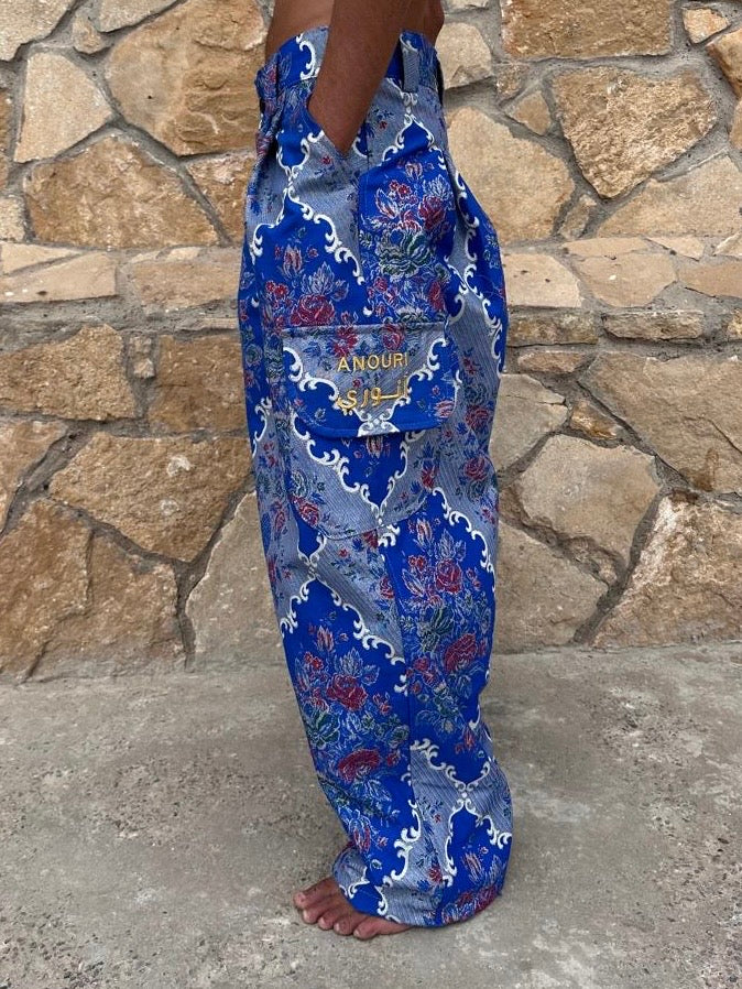 Anouris Original PANT with wide legs with two pockets  side blue print “Carpet” UNISEX